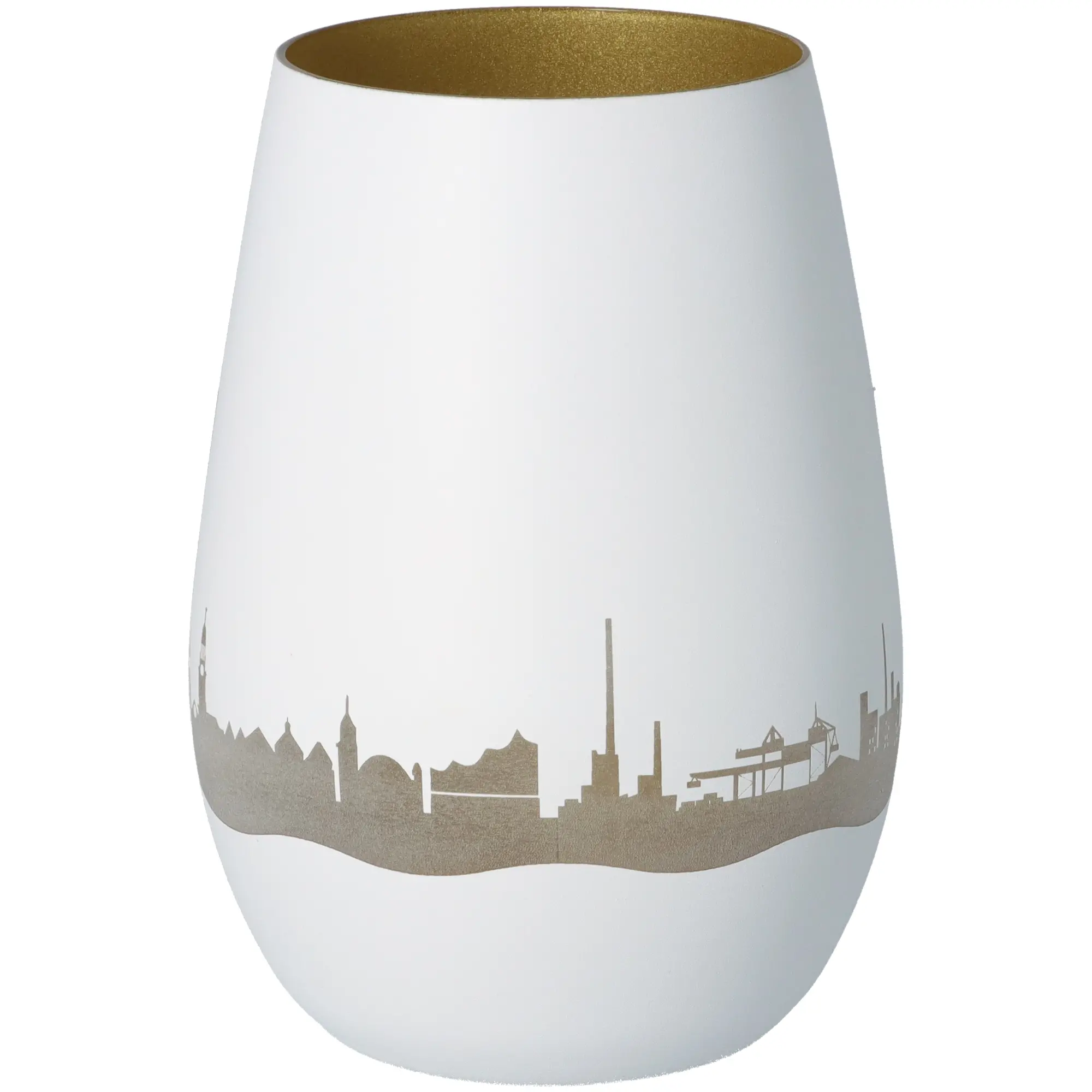 Windlicht Skyline Hamburg Weiß/Gold