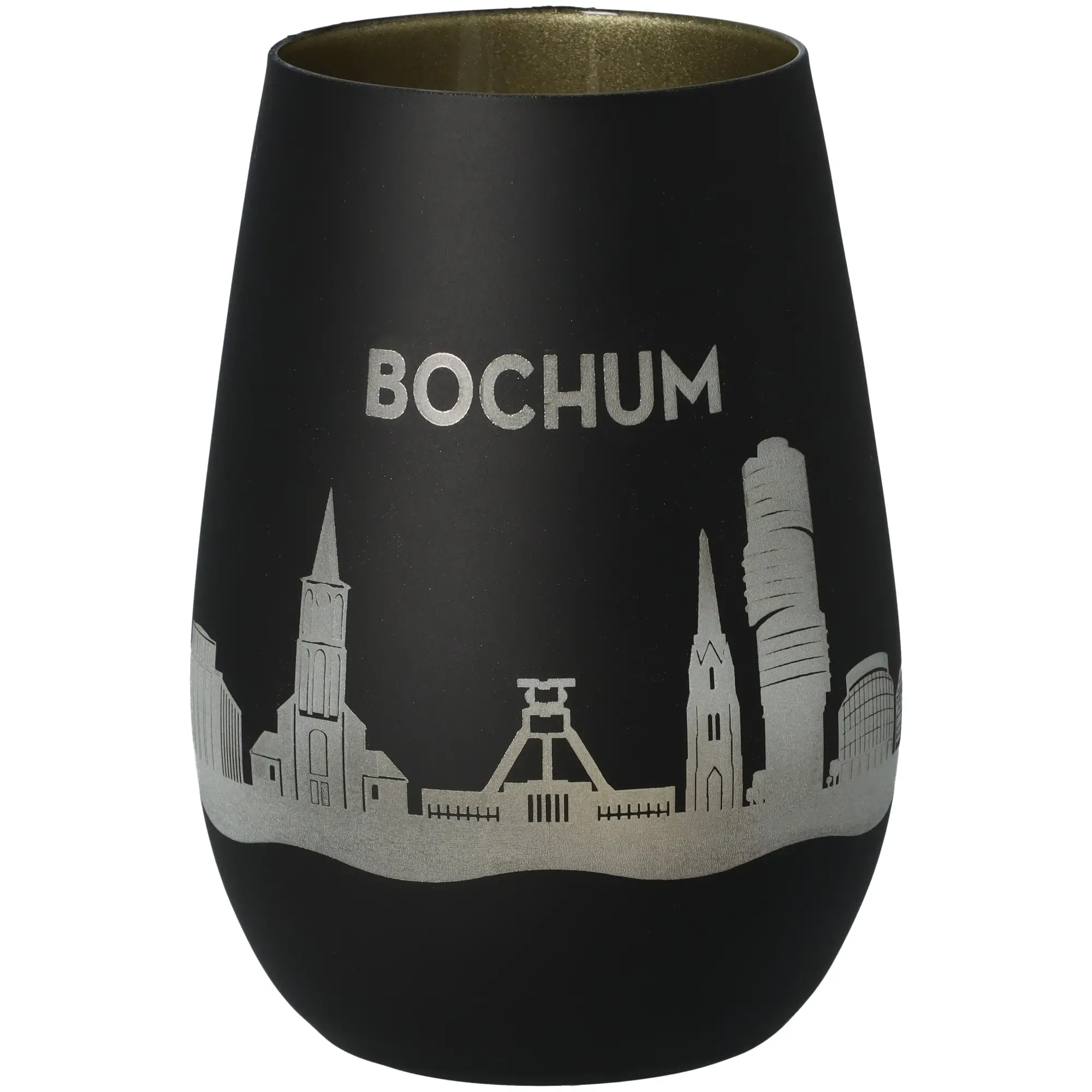 Windlicht Skyline Bochum Schwarz/Gold