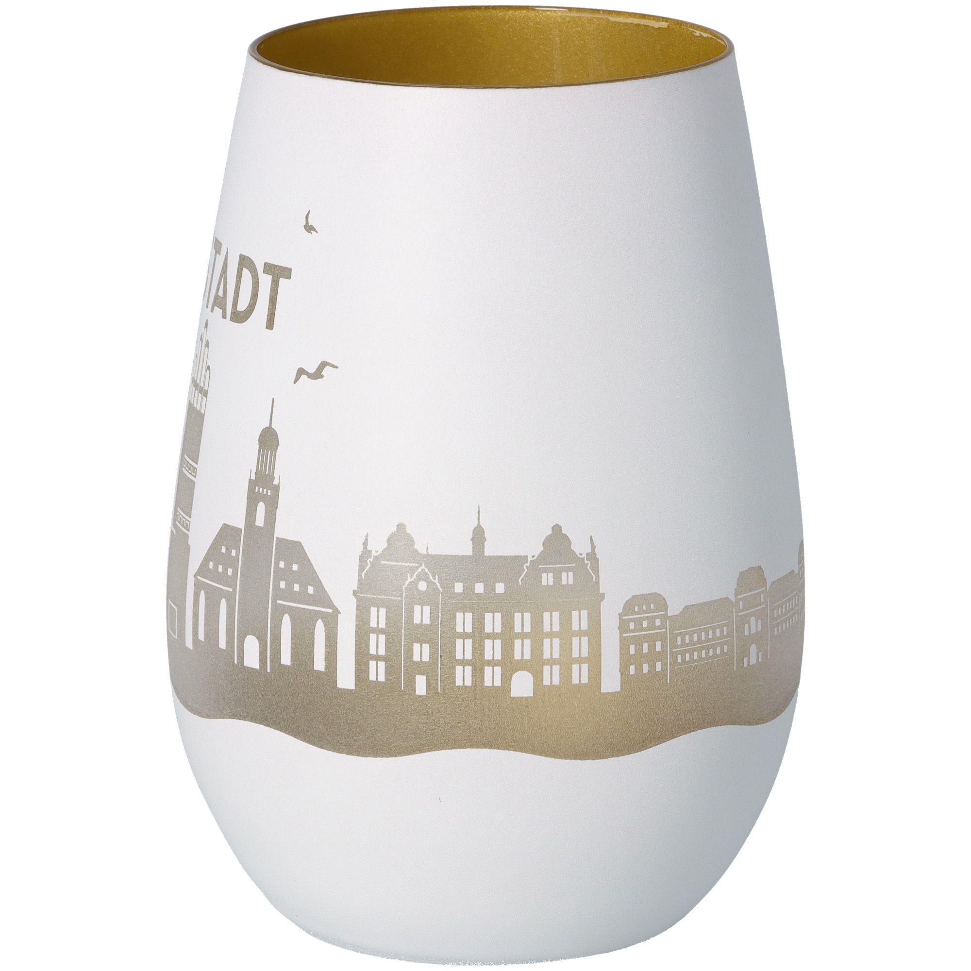 Windlicht Skyline Darmstadt Weiß/Gold