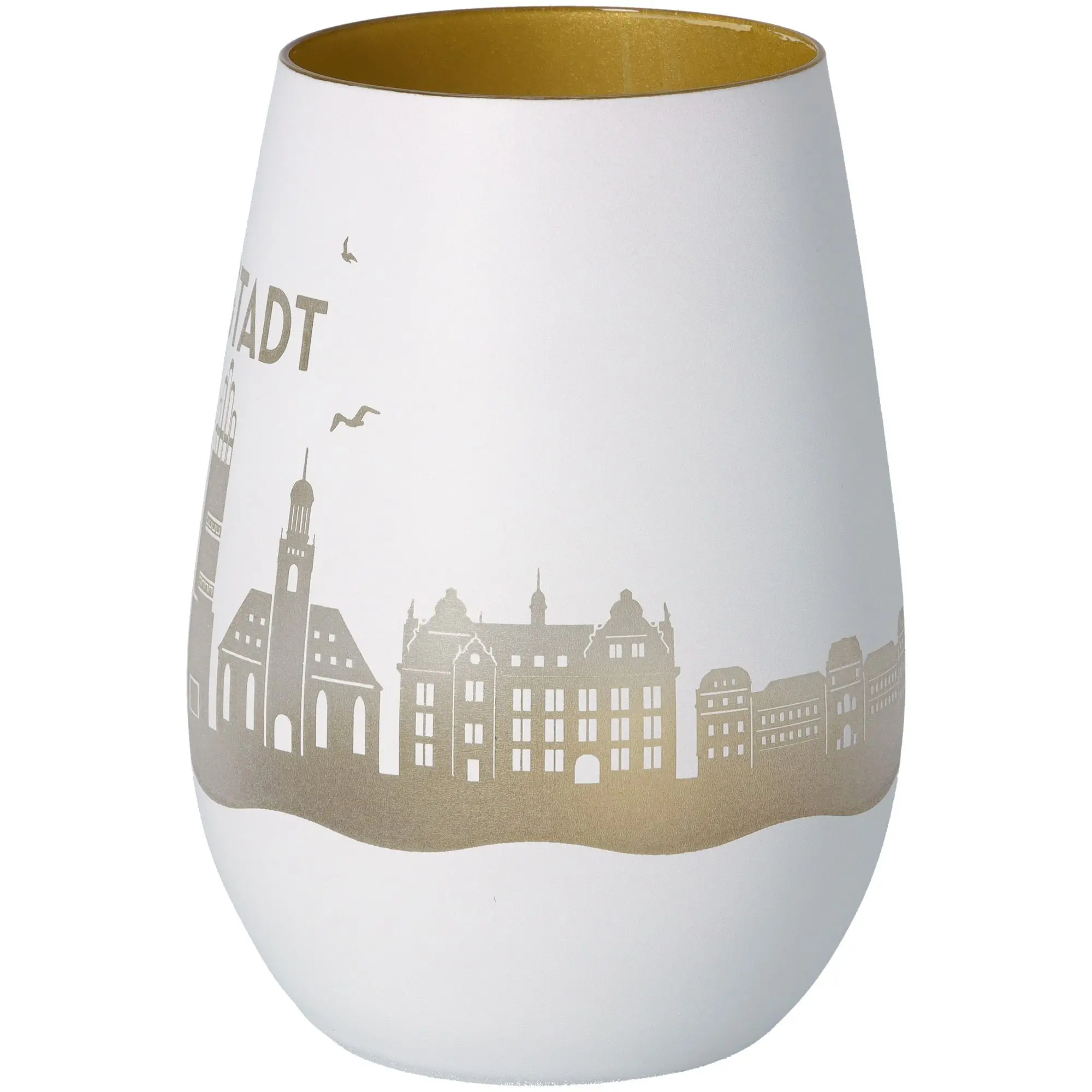 Windlicht Skyline Darmstadt Weiß/Gold
