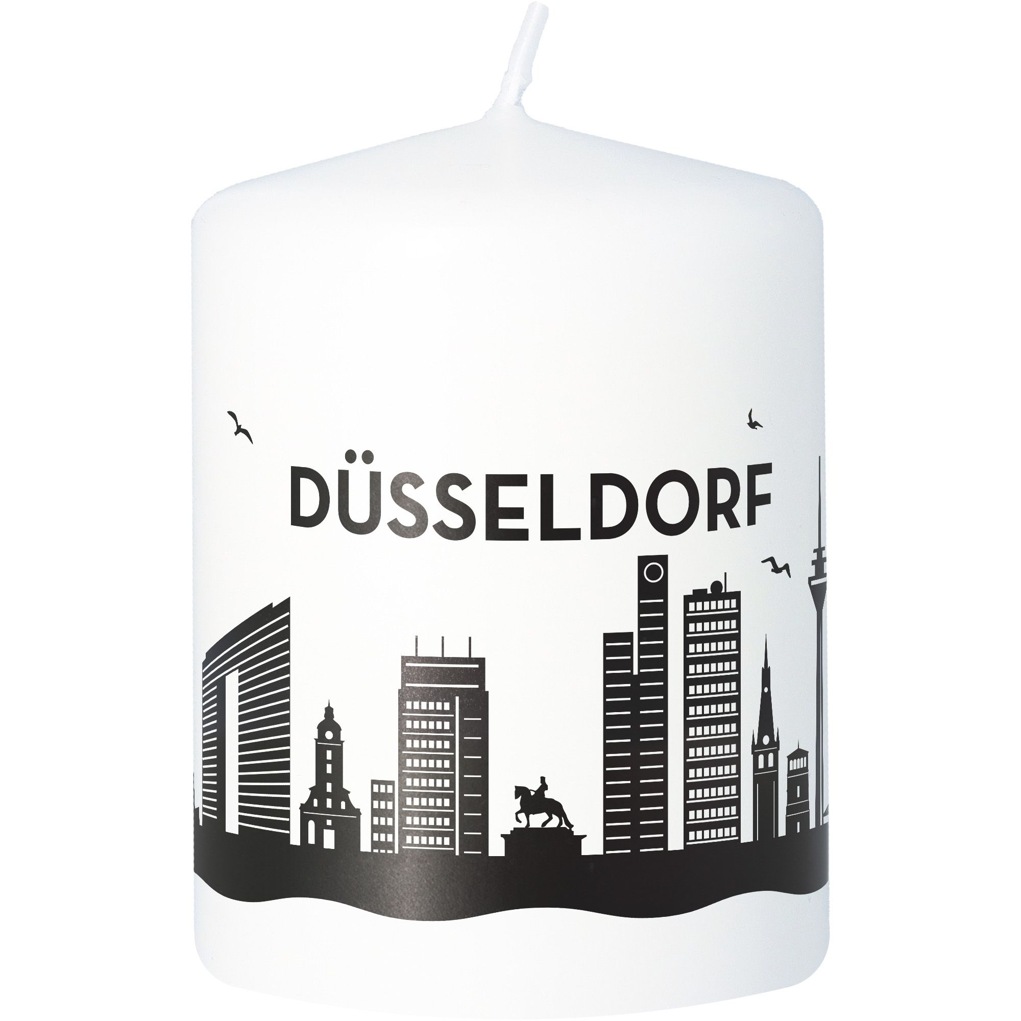 Stumpenkerze Skyline Düsseldorf Weiß