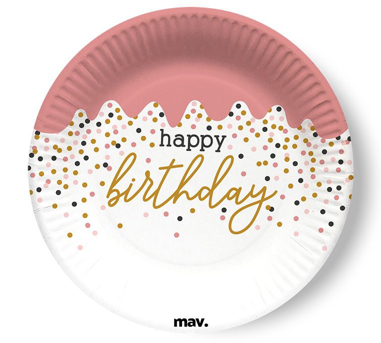 Pappteller klein "Happy Birthday" Rose Confetti, 8 Stück