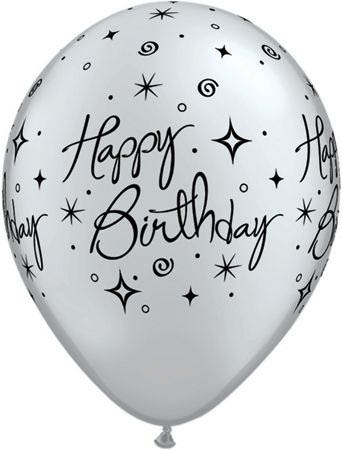 Qualatex Latexballon Happy Birthday Elegant Assorted Pearl Onyx Black/ Silver Ø 30cm