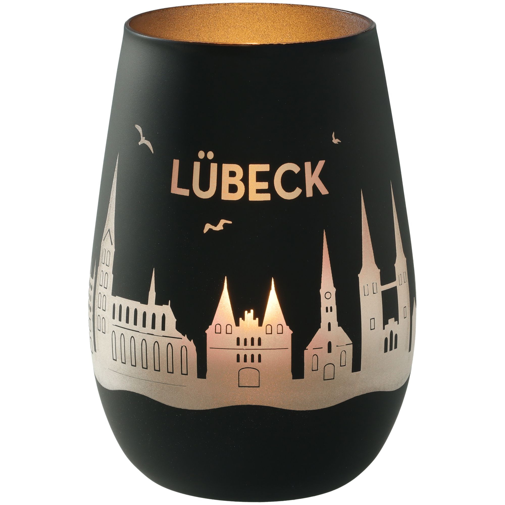 Windlicht Skyline Lübeck Schwarz/Silber Krug, Töpferei, Lampe