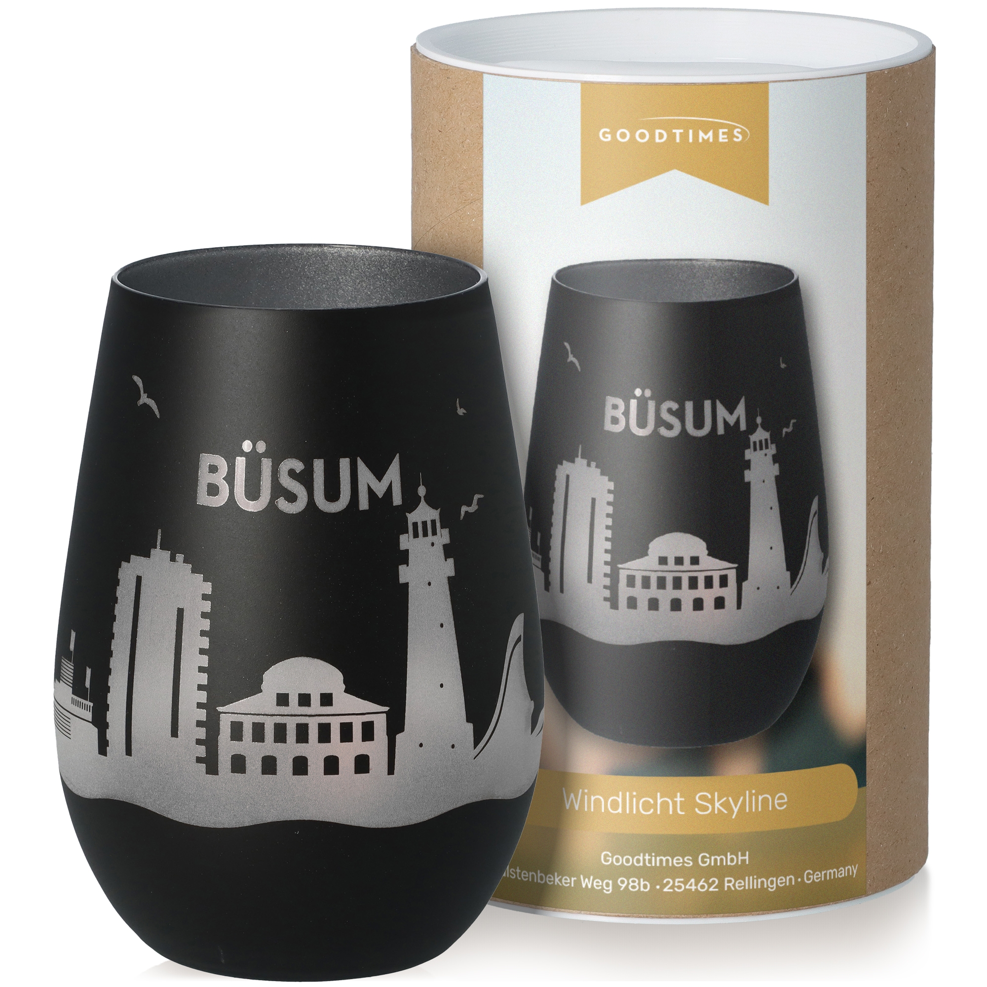 Windlicht Skyline Büsum Schwarz/Silber Töpferei, Krug