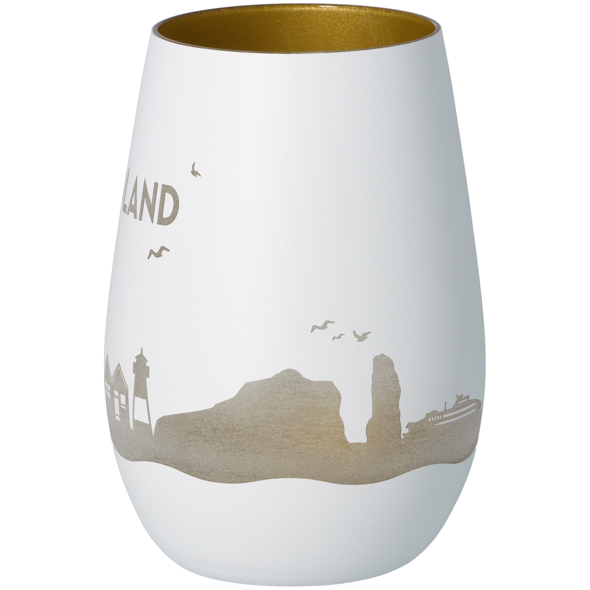 Windlicht Skyline Helgoland Weiß/Gold Töpferei, Krug, Vase, Kunst, Porzellan