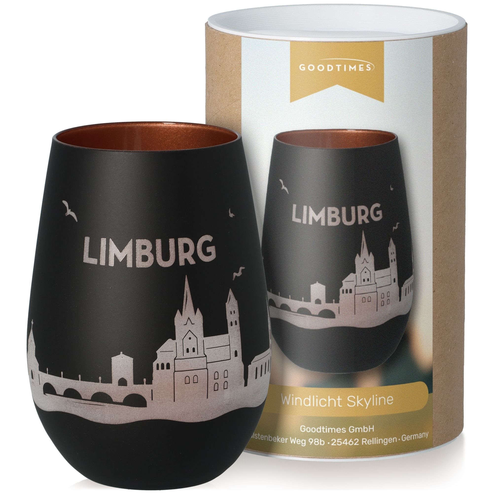Windlicht Skyline Limburg Schwarz/Bronze