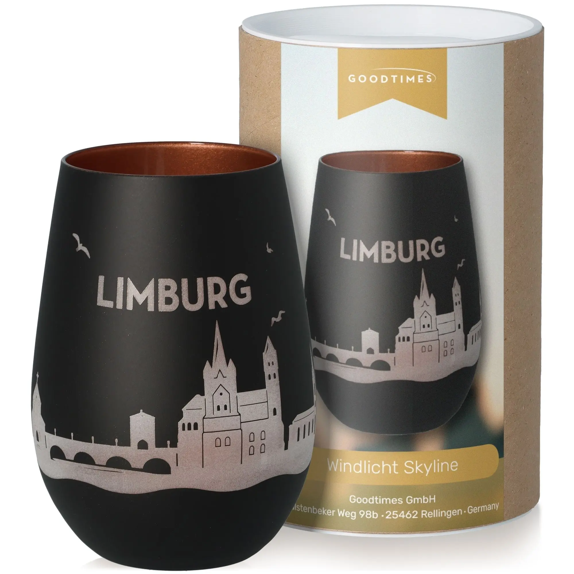 Windlicht Skyline Limburg Schwarz/Bronze