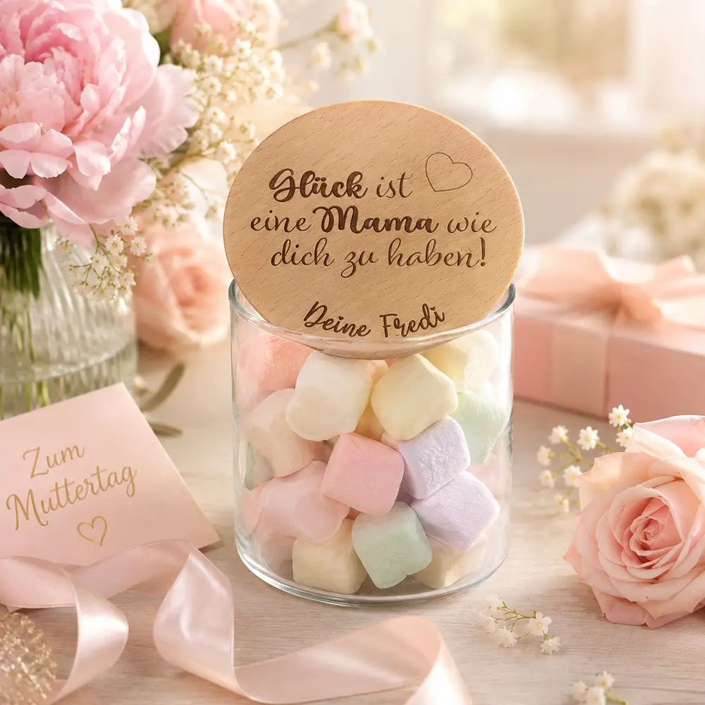 Bonbonnière,  Marshmallow, Glasbehälter, Pastellfarben, Mammi Geschenk