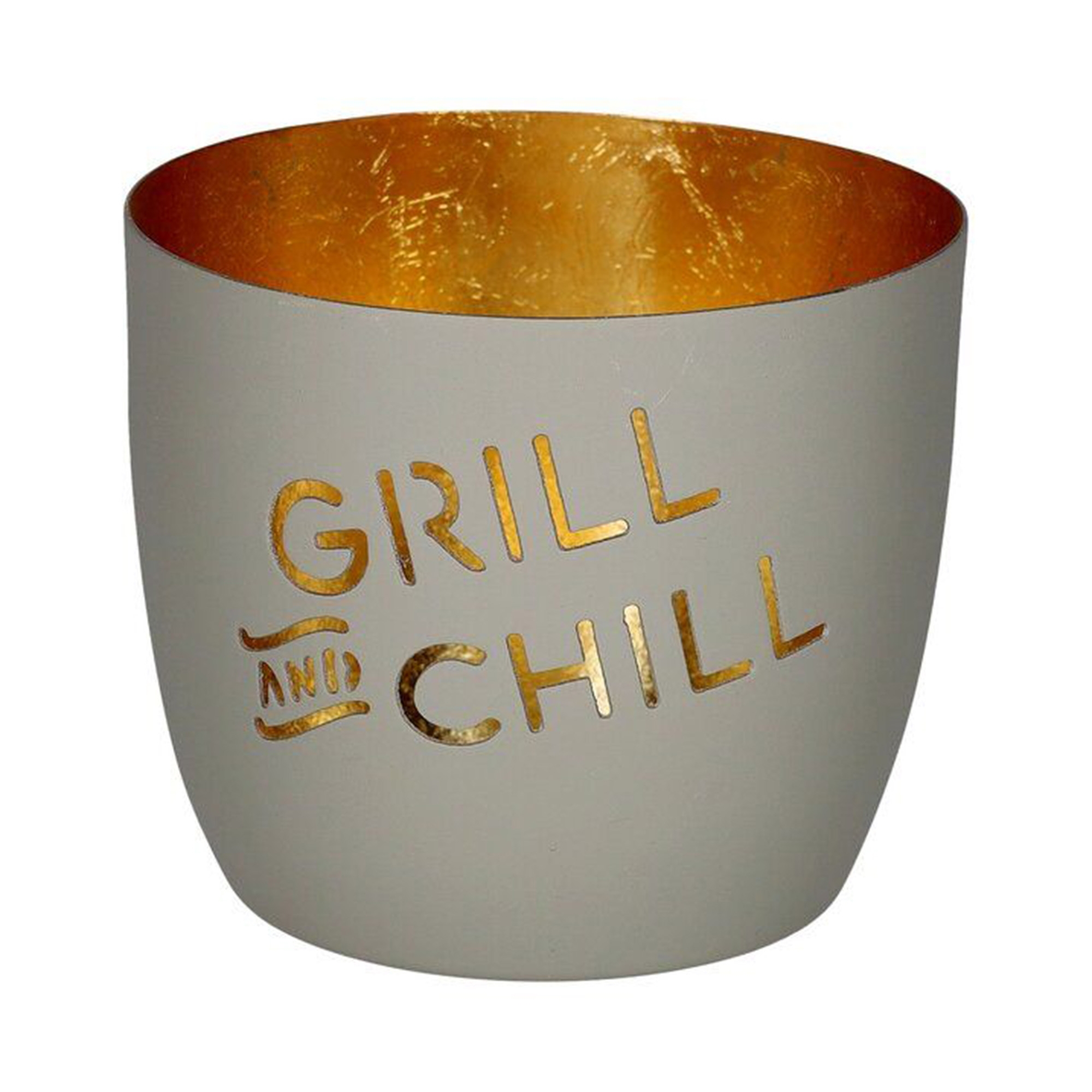 Madras Windlicht "Grill and Chill", Grau/Gold - M