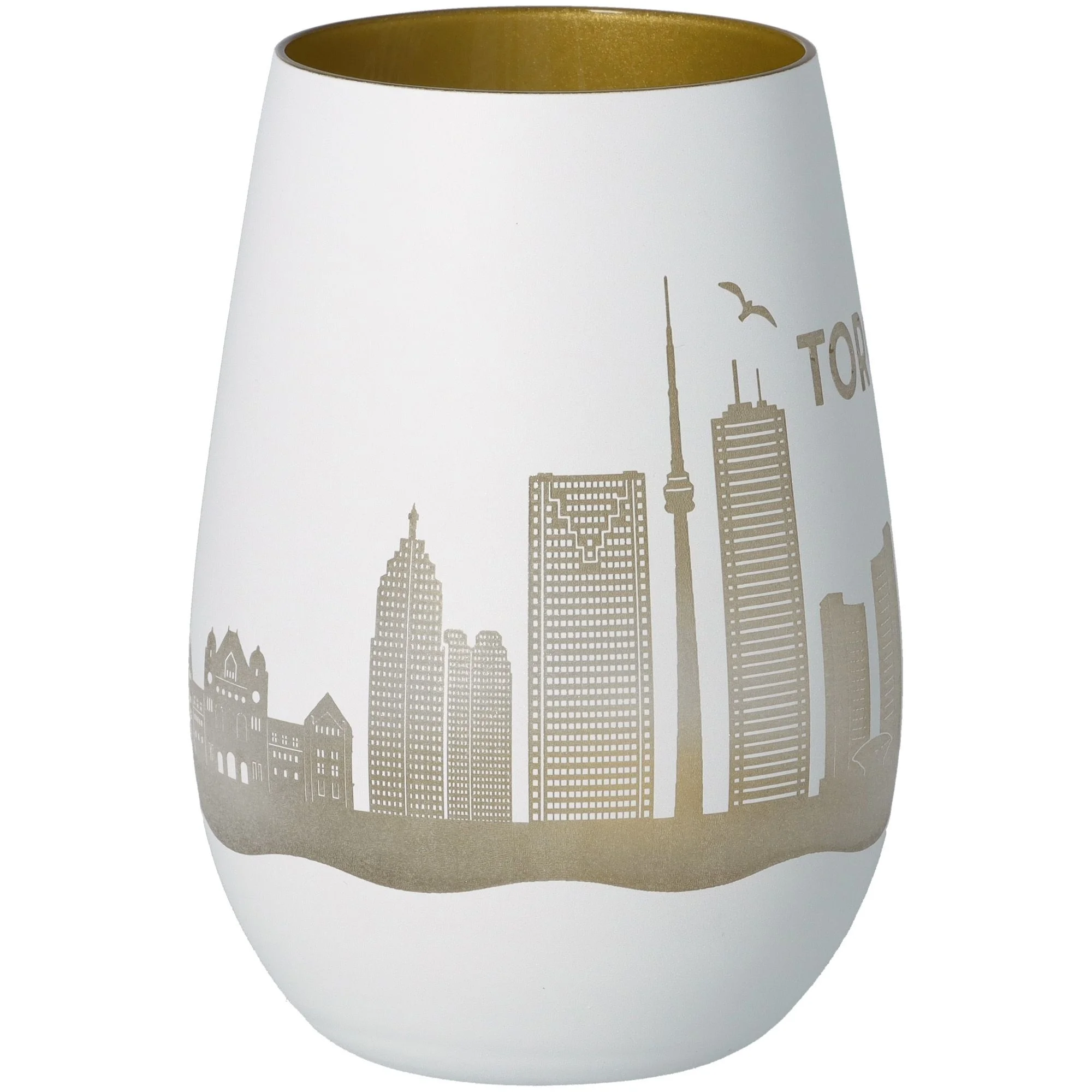 Vase, Porzellan, Weiß, StadtSilhouette, Goldrand