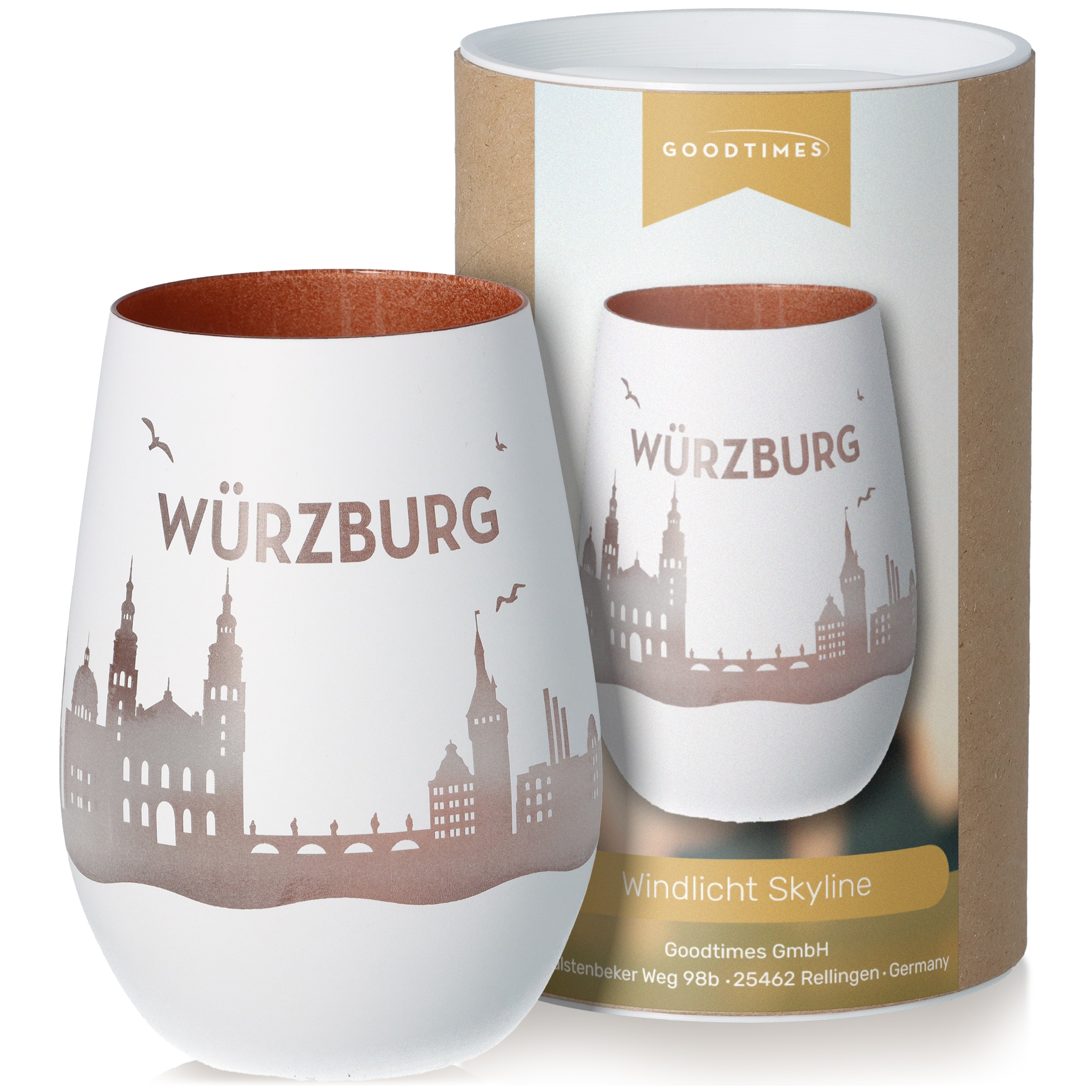 Windlicht Skyline Würzburg Weiß/Bronze Pokal, Töpferei, Getränk, Kaffee, Kaffeetasse