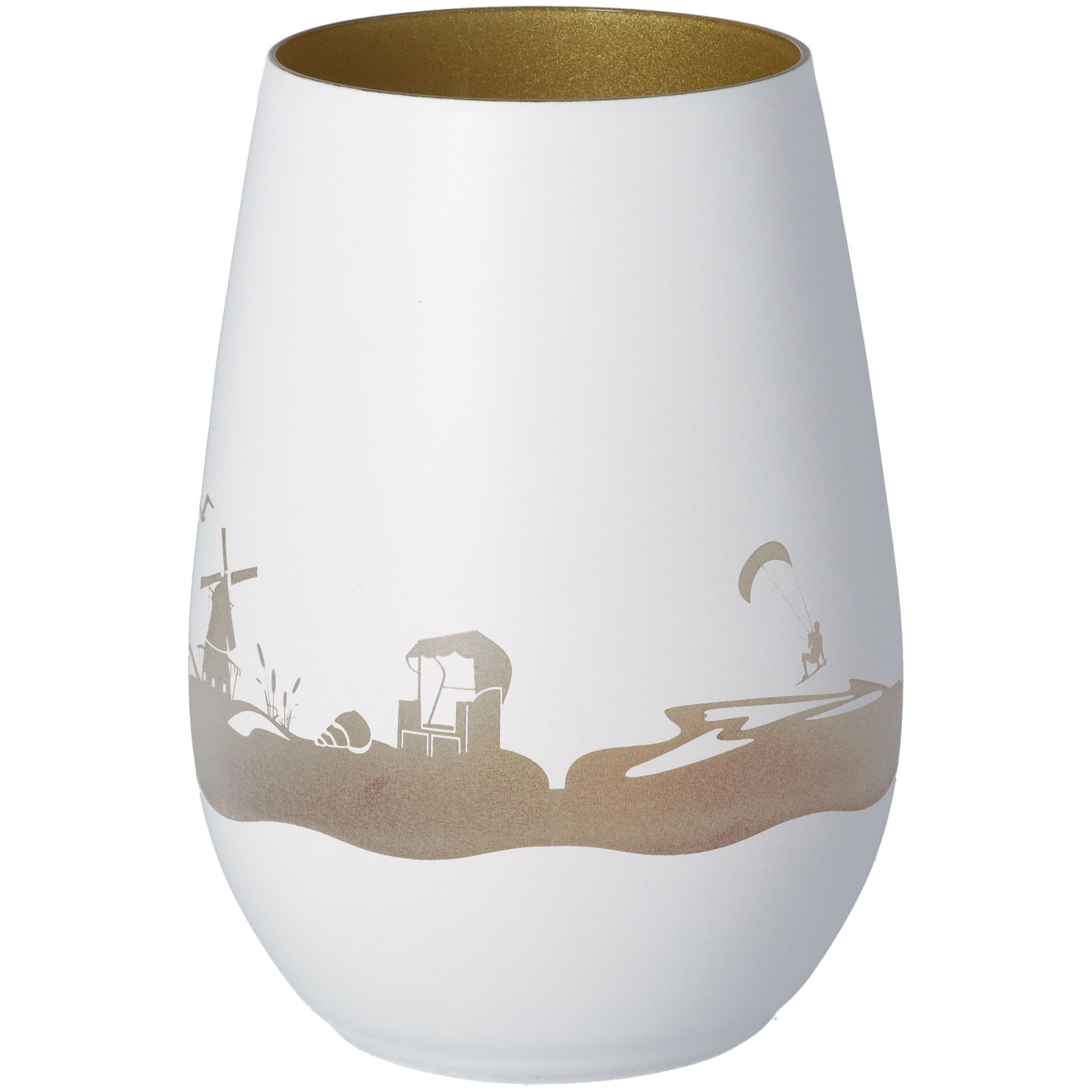 Windlicht Skyline Fehmarn Weiß/Gold Töpferei, Krug, Vase, Kunst, Porzellan