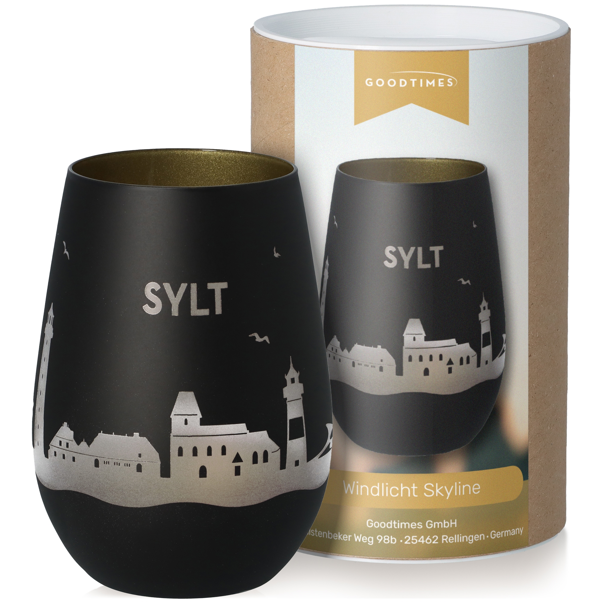 Windlicht Skyline Sylt Schwarz/Gold Töpferei, Krug, Tasse
