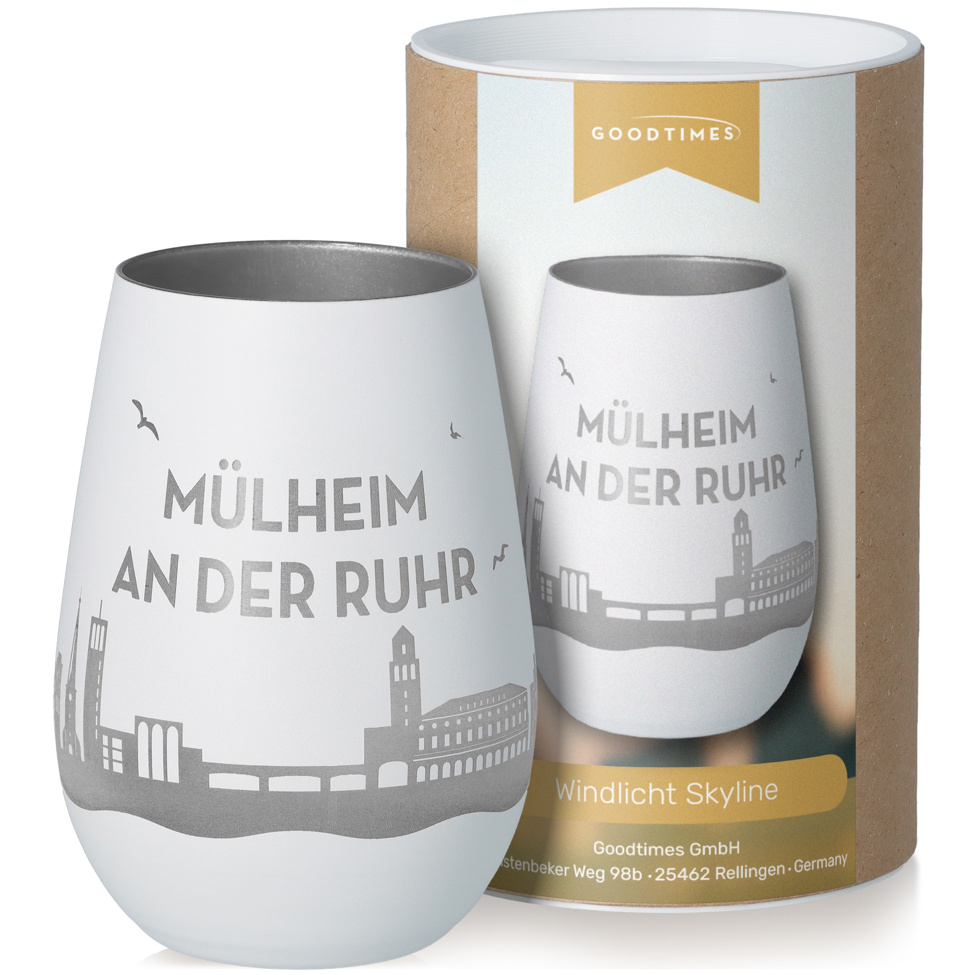 Windlicht Skyline Mülheim an der Ruhr Weiß/Silber Töpferei, Tasse, Krug