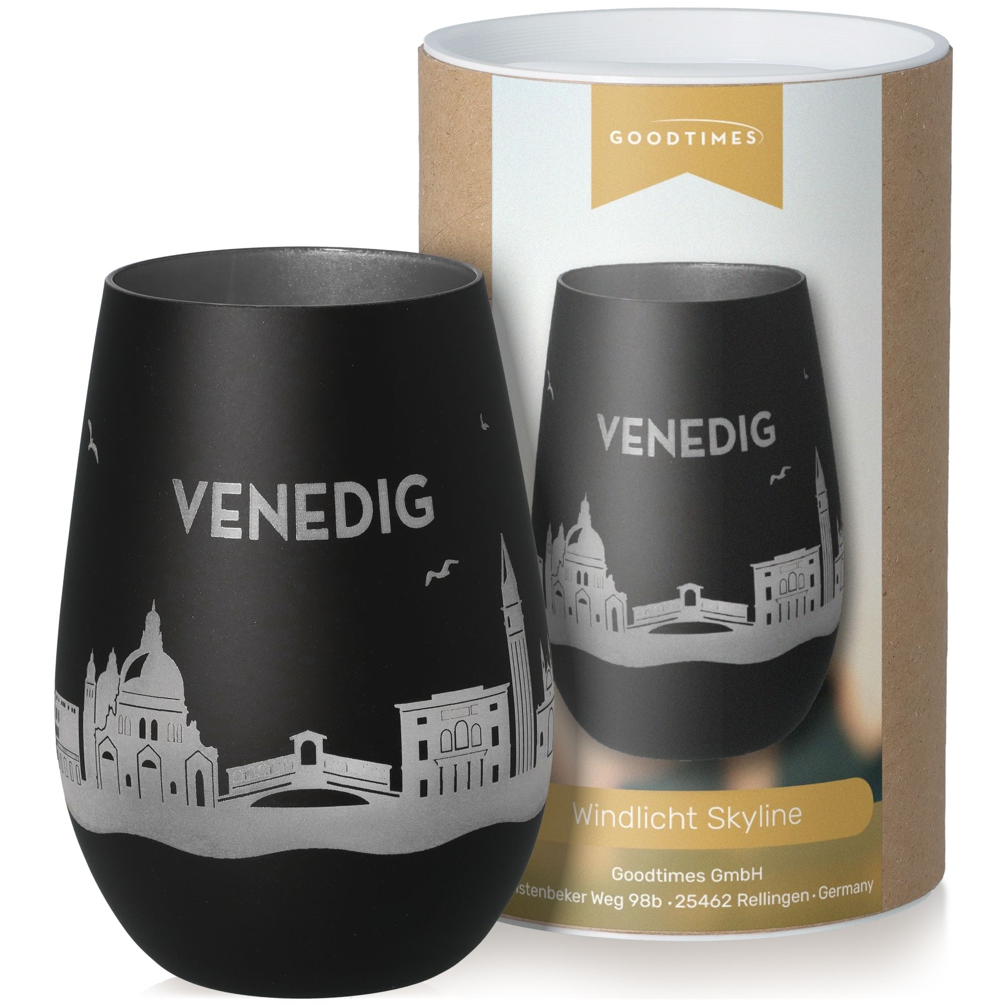 Windlicht Skyline Venedig Schwarz/Silber Krug, Töpferei