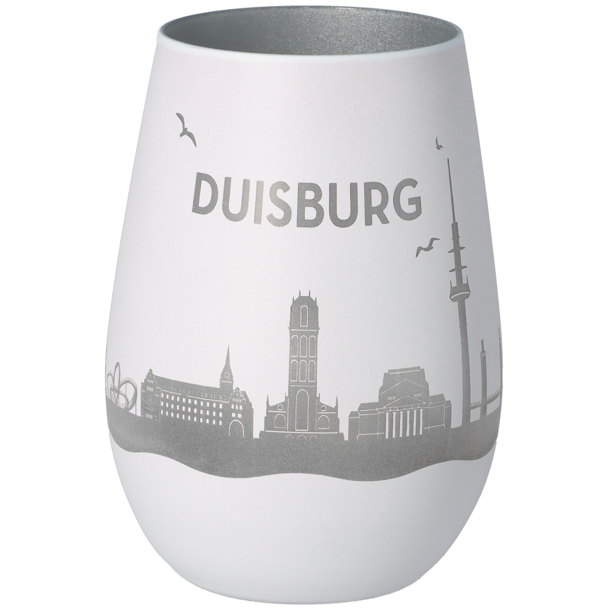 Windlicht Skyline Duisburg Weiß/Silber