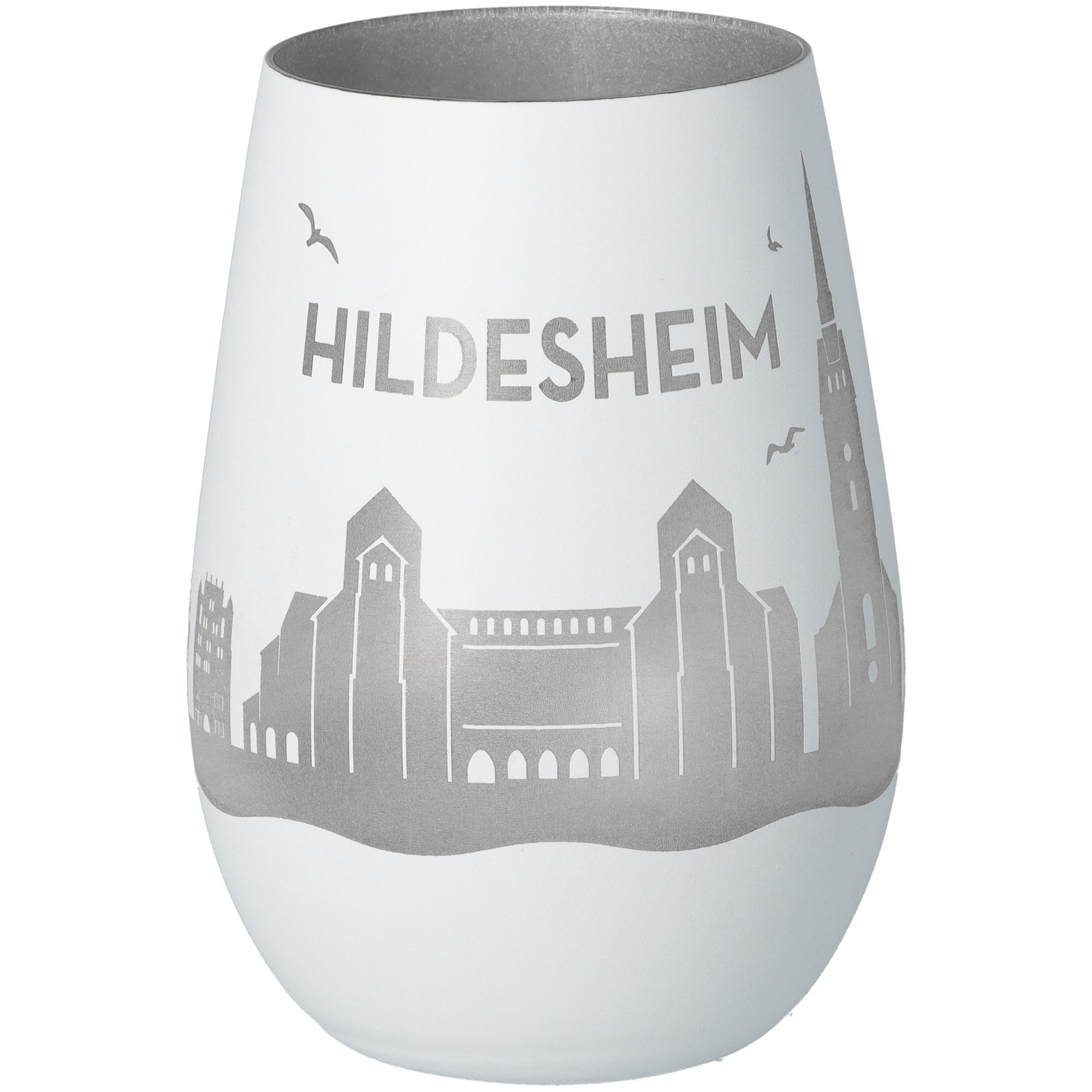 Windlicht Skyline Hildesheim Weiß/Silber