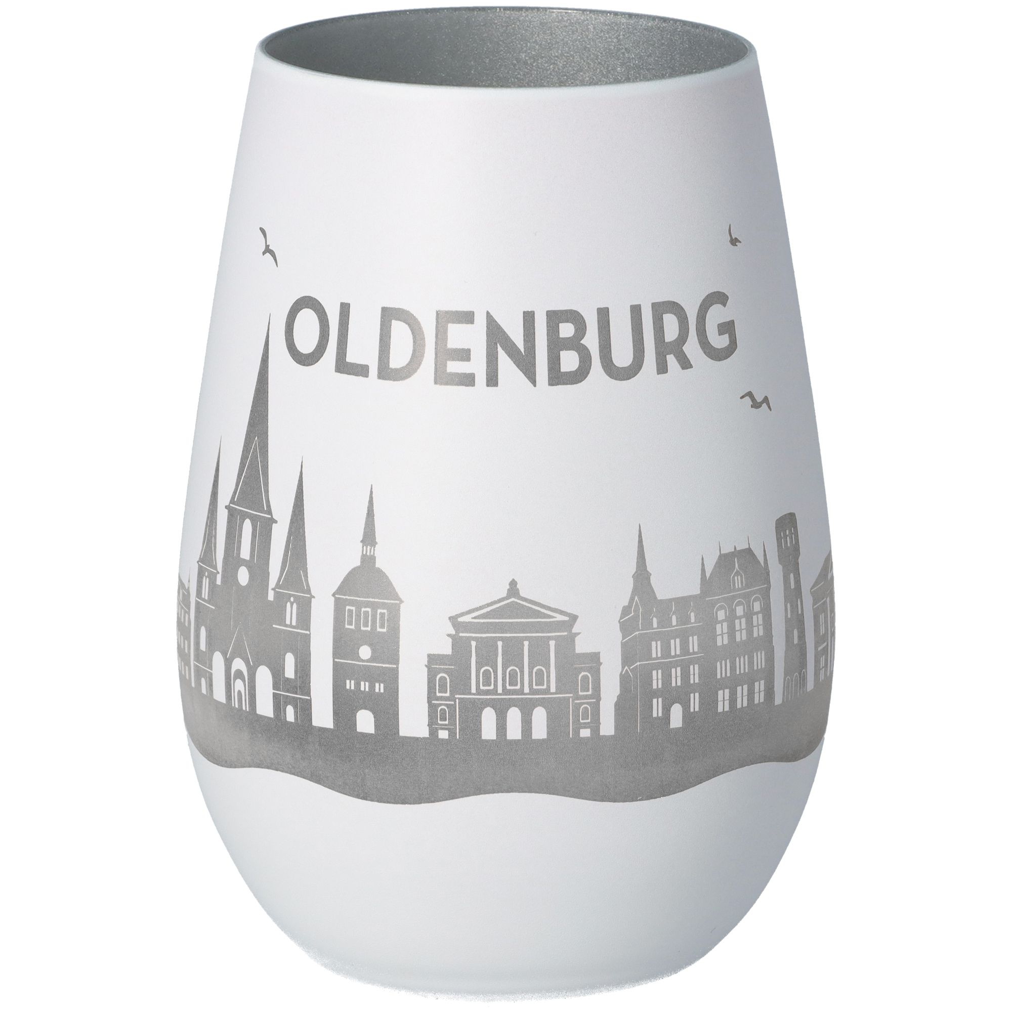 Windlicht Skyline Oldenburg Weiß/Silber