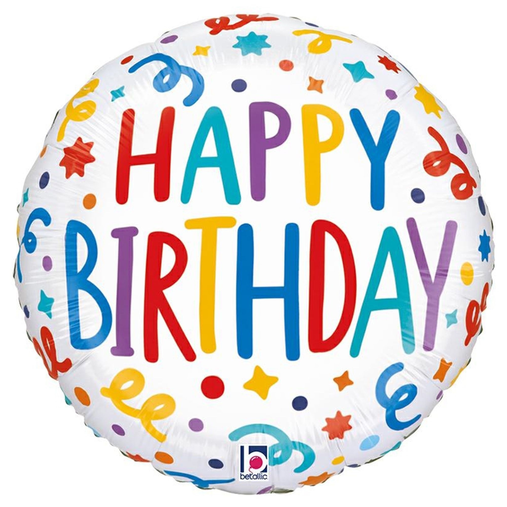 Folienballon "Birthday Luftschlangen" 45 cm Birthday, Balloon, Rund, Folienballon, Bunt