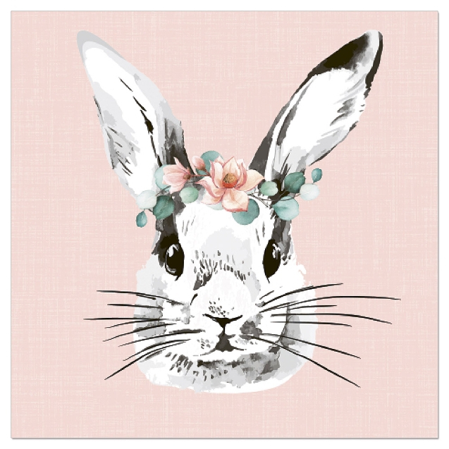 20 Papierservietten "Hase Blütenkranz", Rosa
