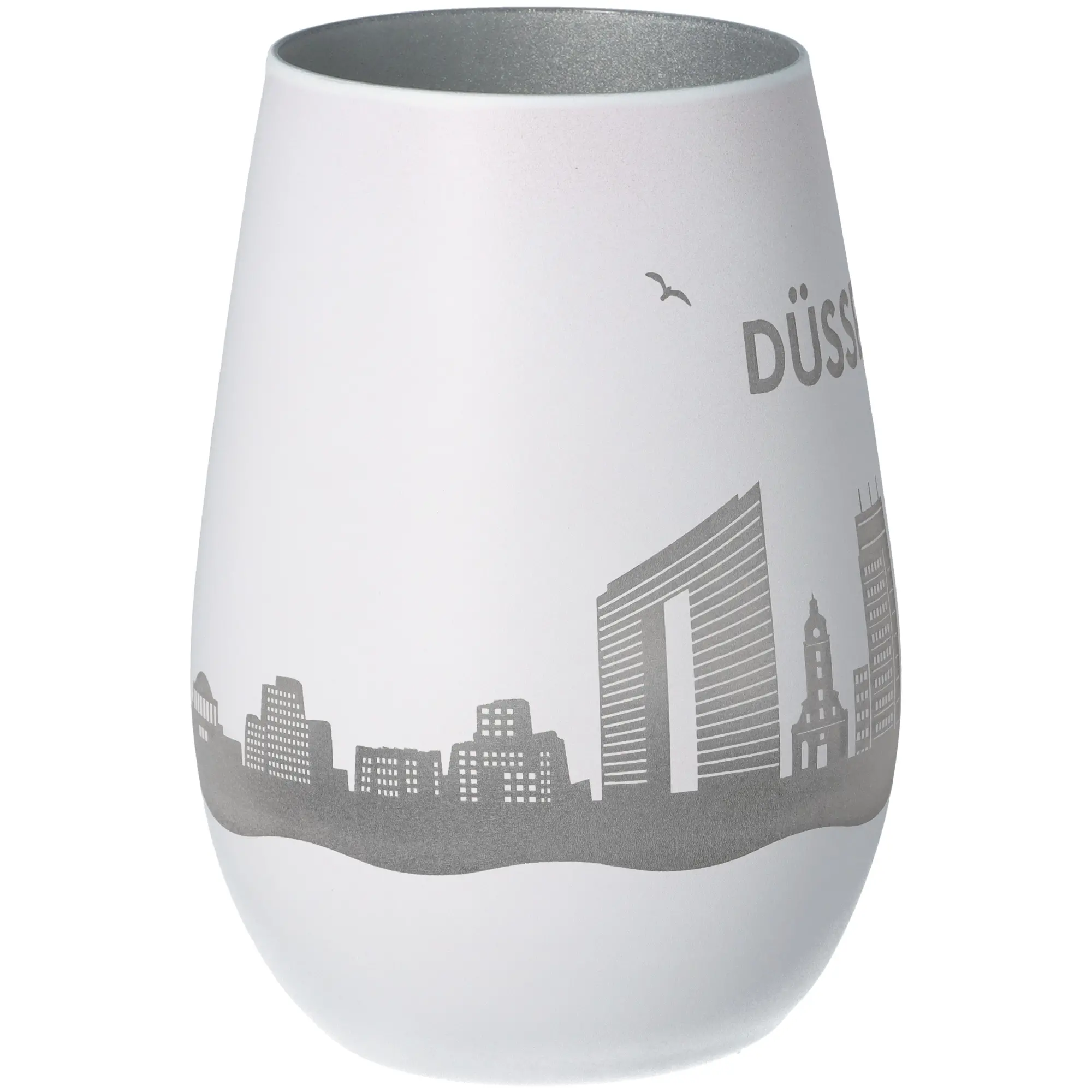 Windlicht Skyline Düsseldorf Weiß/Silber