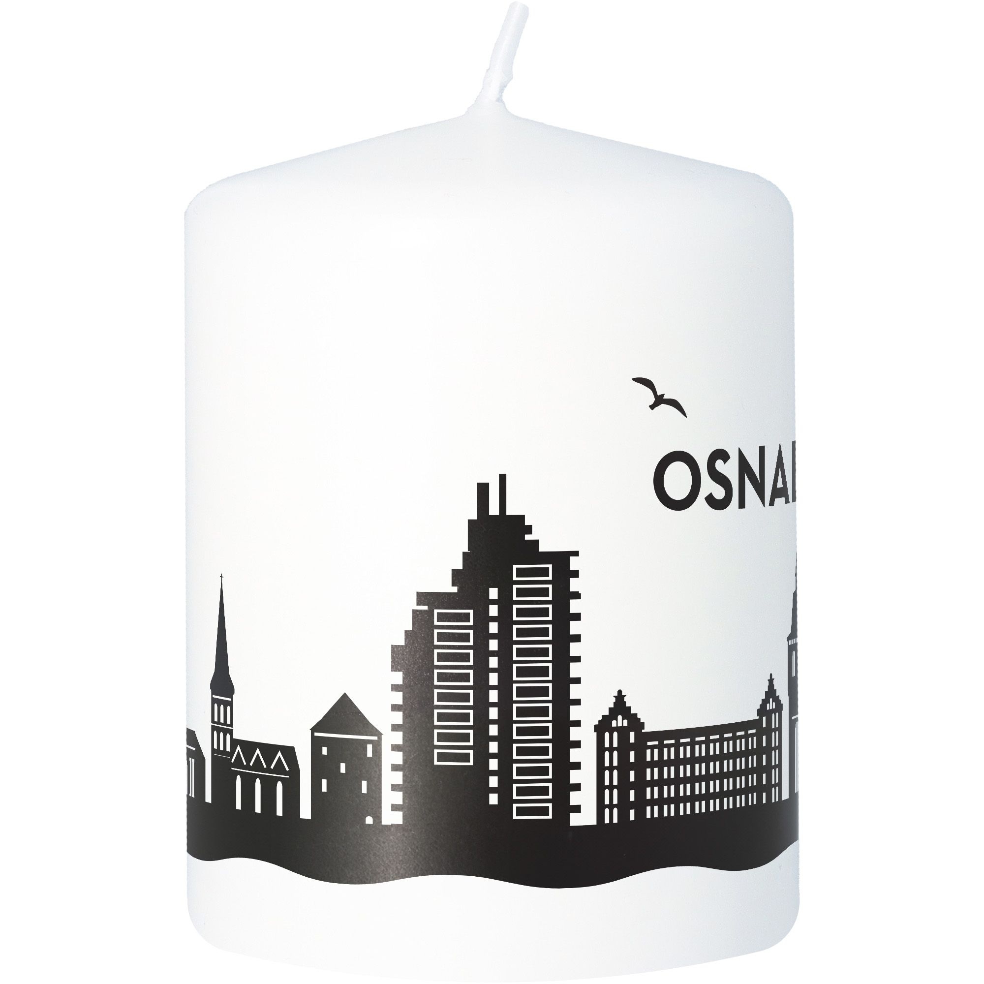 Stumpenkerze Skyline Osnabrück Weiß Stumpenkerze Skyline Osnabrück Weiß