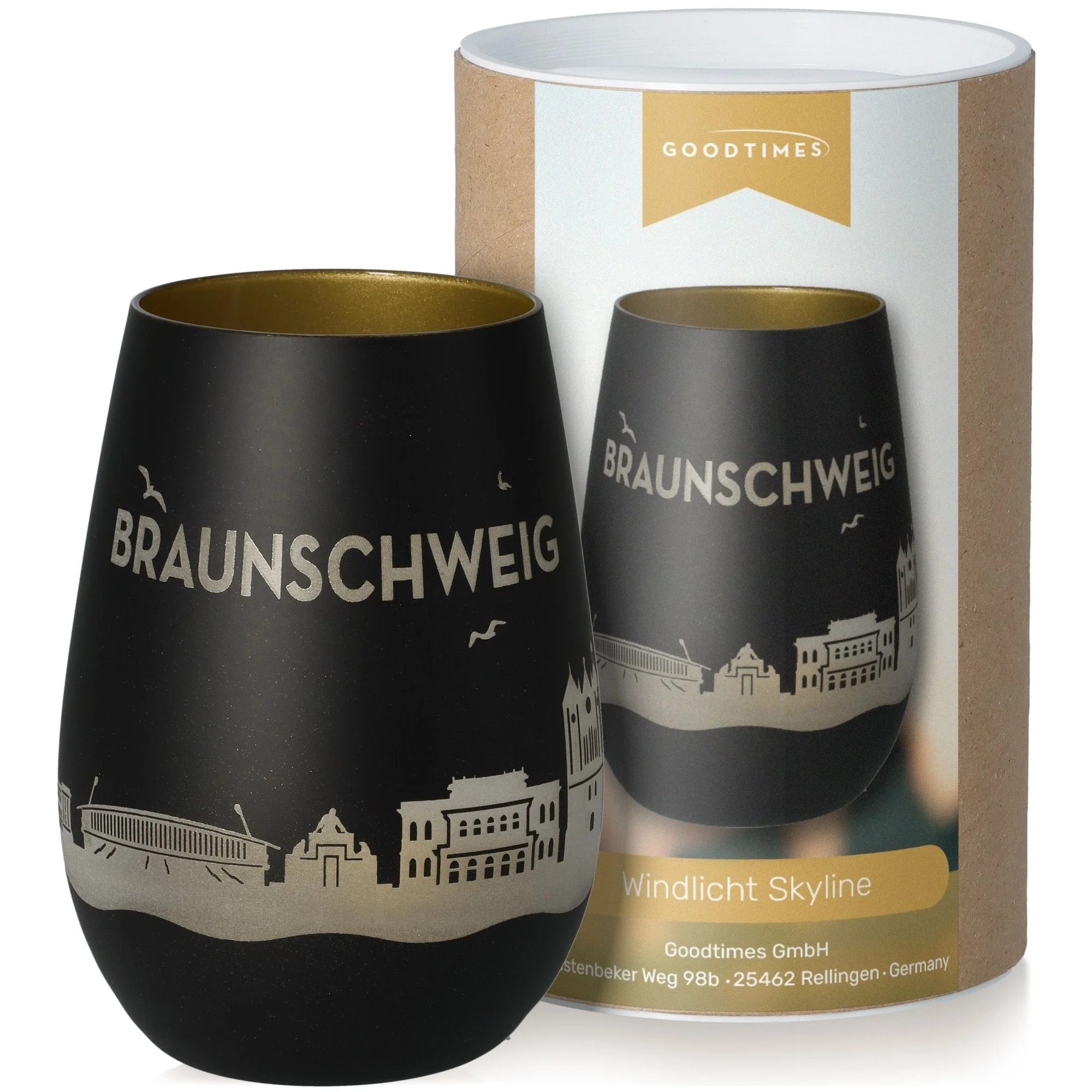 glas, stielglas, braunschweig motif, windlicht, nagelneu