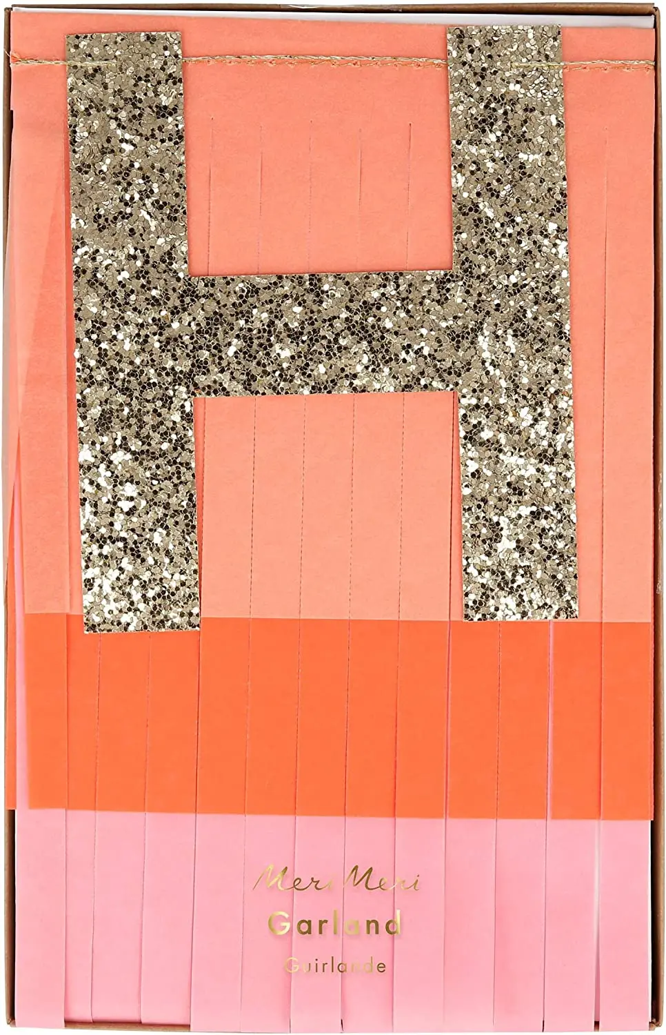 Meri Meri - "Happy Birthday" Fransengirlande, Rosa/Orange/Gold Glitzer