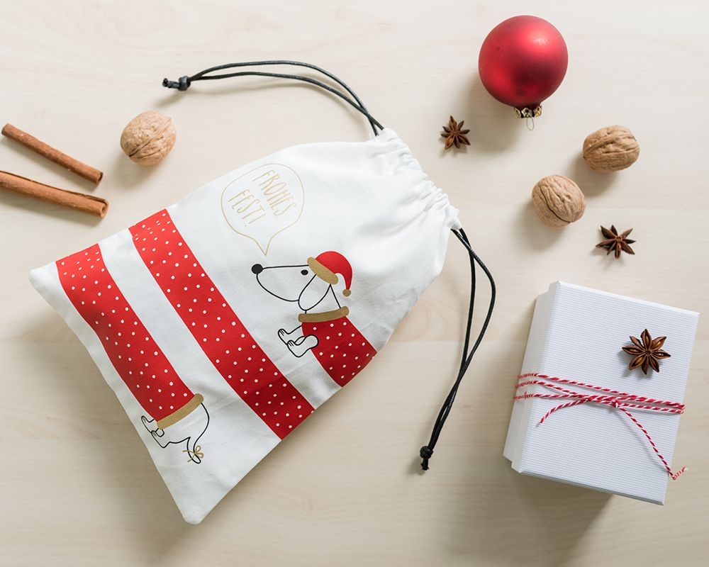 Weihnachtsgeschenkbeutel "Hund", 100% Baumwolle Weihnachtsgeschenkbeutel "Hund", 100% Baumwolle