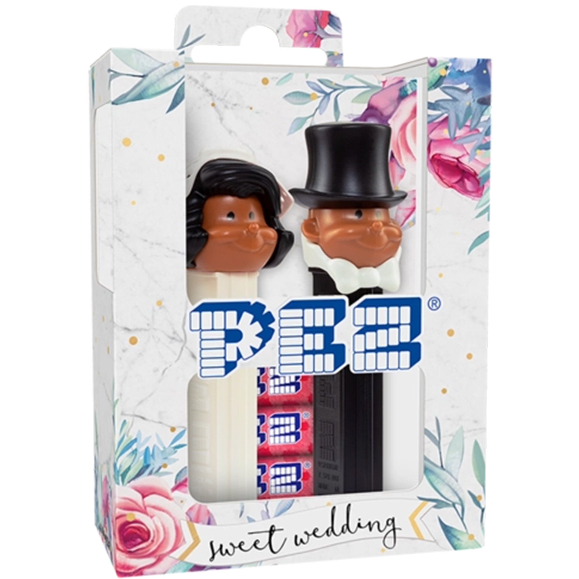 PEZ - Brautpaar inklusive Bonbons "Braut dunkler Teint & Bräutigam dunkler Teint" Spender & Bonbons Puppe, Spielzeug, PEZ-Spender