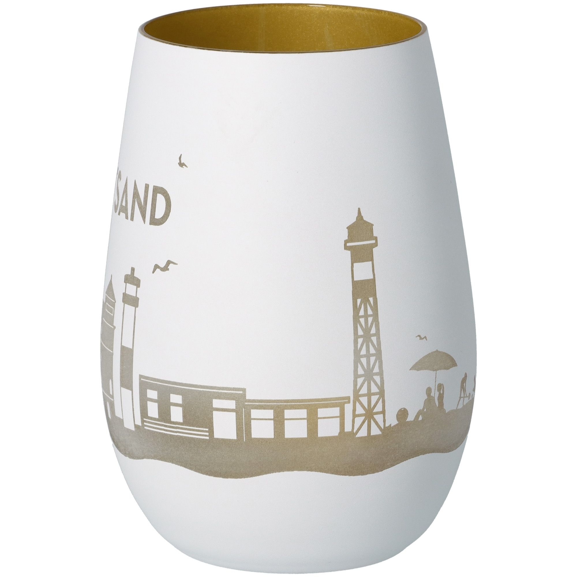 Windlicht Skyline Krautsand Weiß/Gold Töpferei, Krug, Kunst, Porzellan, Vase