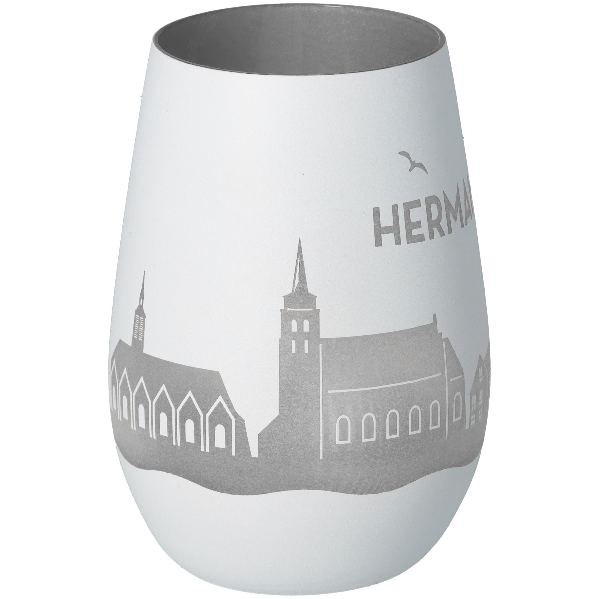 Windlicht Skyline Hermannsburg Weiß/Silber Glas, Töpferei, Krug