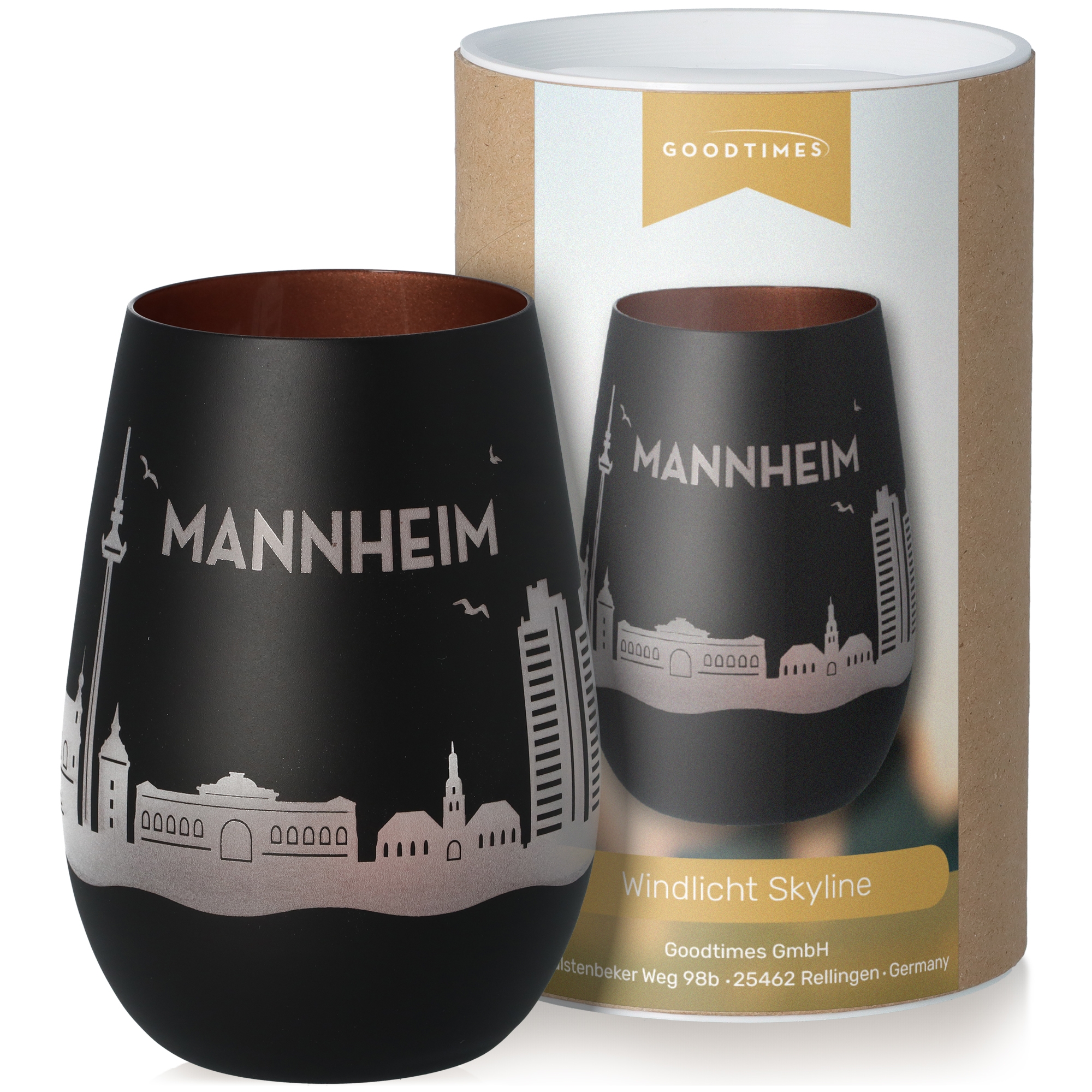 Windlicht Skyline Mannheim Schwarz/Bronze Krug, Töpferei, Tasse