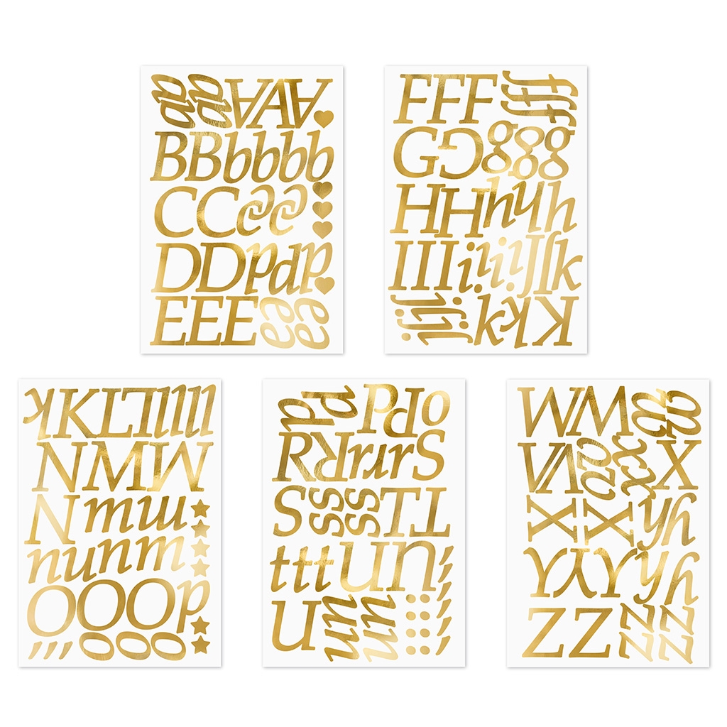 Alphabetaufkleber, Goldfolie, Buchstabenaufkleber, Großbuchstaben, Mustersatz