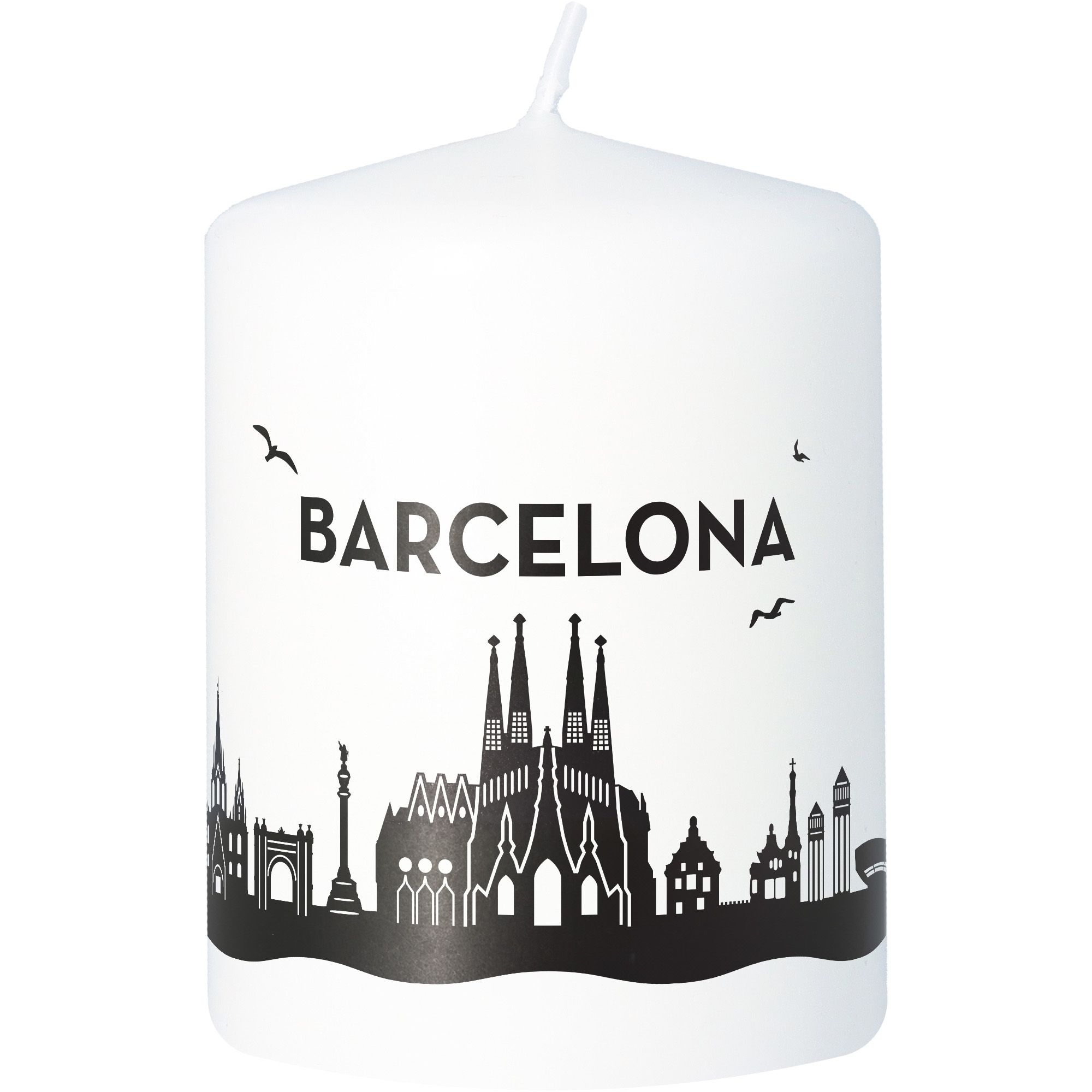 Stumpenkerze Skyline Barcelona Weiß Kerze