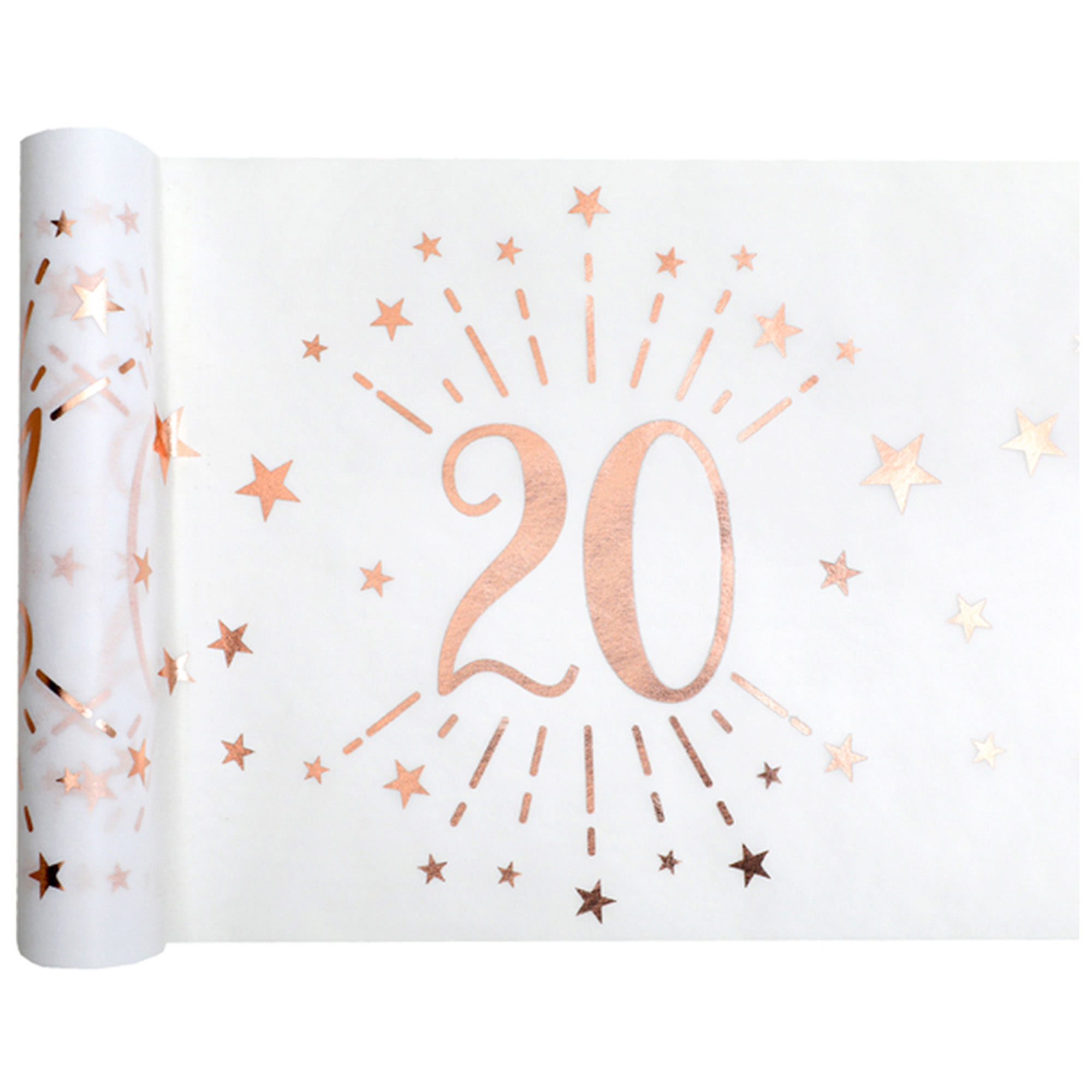 20. Geburtstag - Tischläufer, Weiß/Rosegold 20. Geburtstag - Tischläufer, Weiß/Rosegold