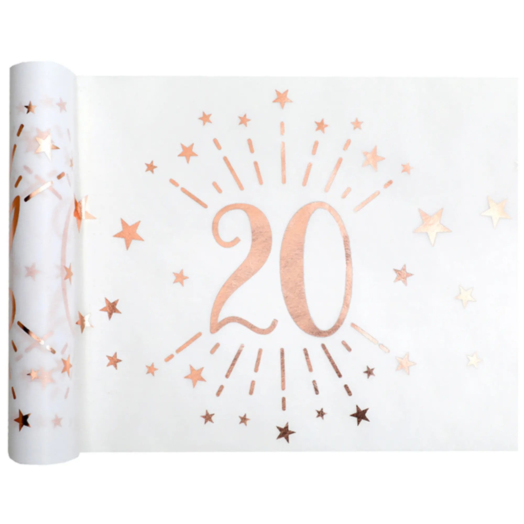 20. Geburtstag - Tischläufer, Weiß/Rosegold