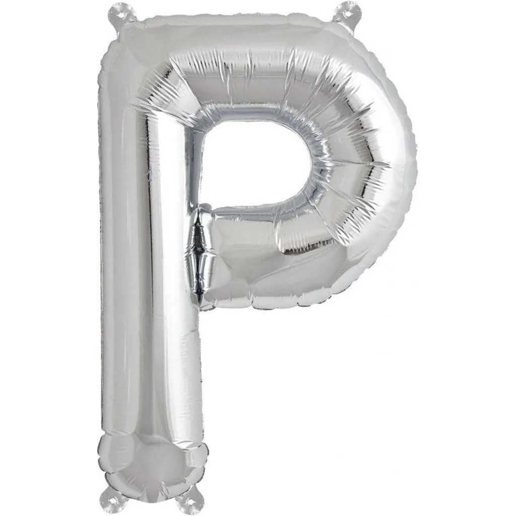 aluminium balloon, balloon letter P, foil balloon, party balloon, silver balloon