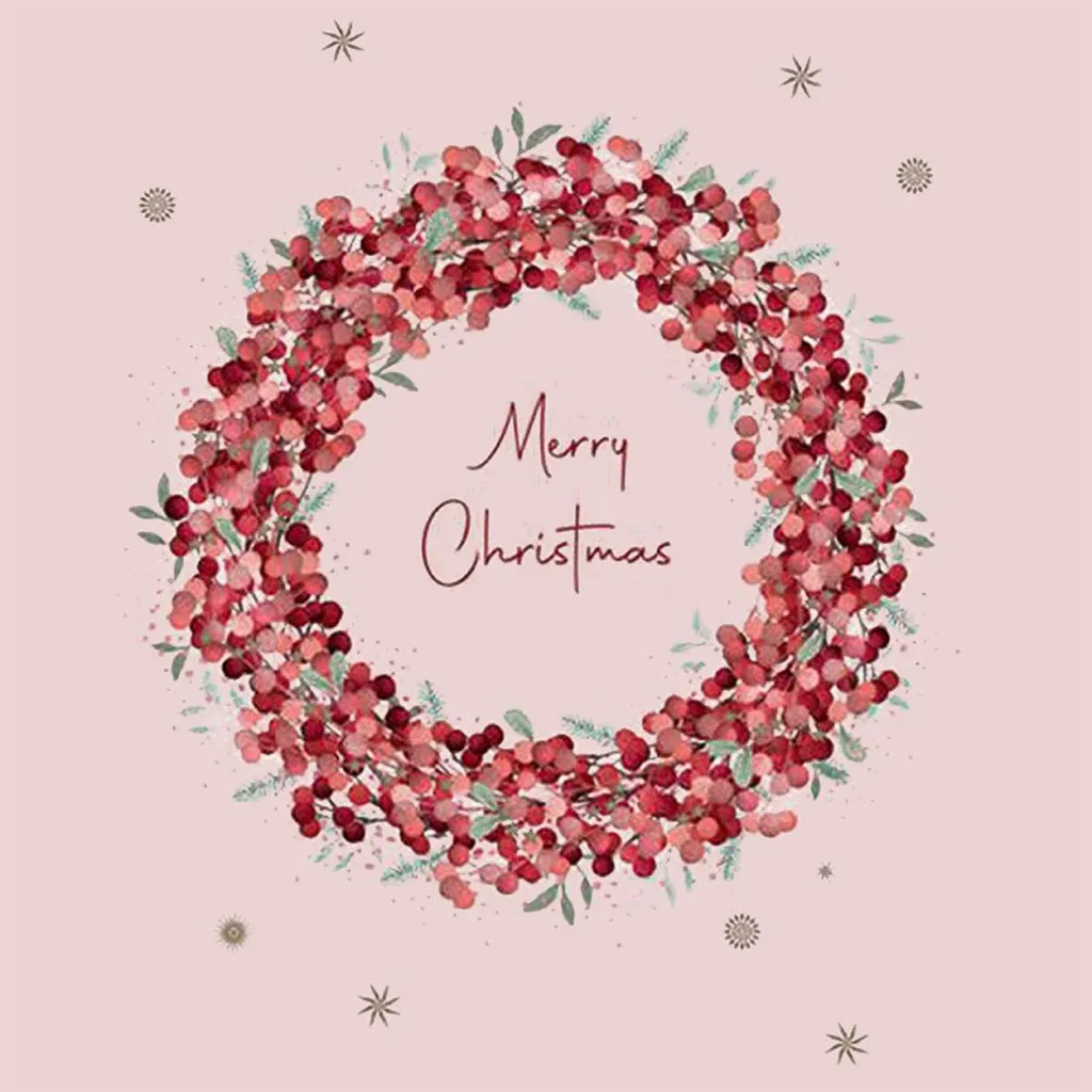 20 Servietten "Merry Christmas" Beerenkranz 33x33cm