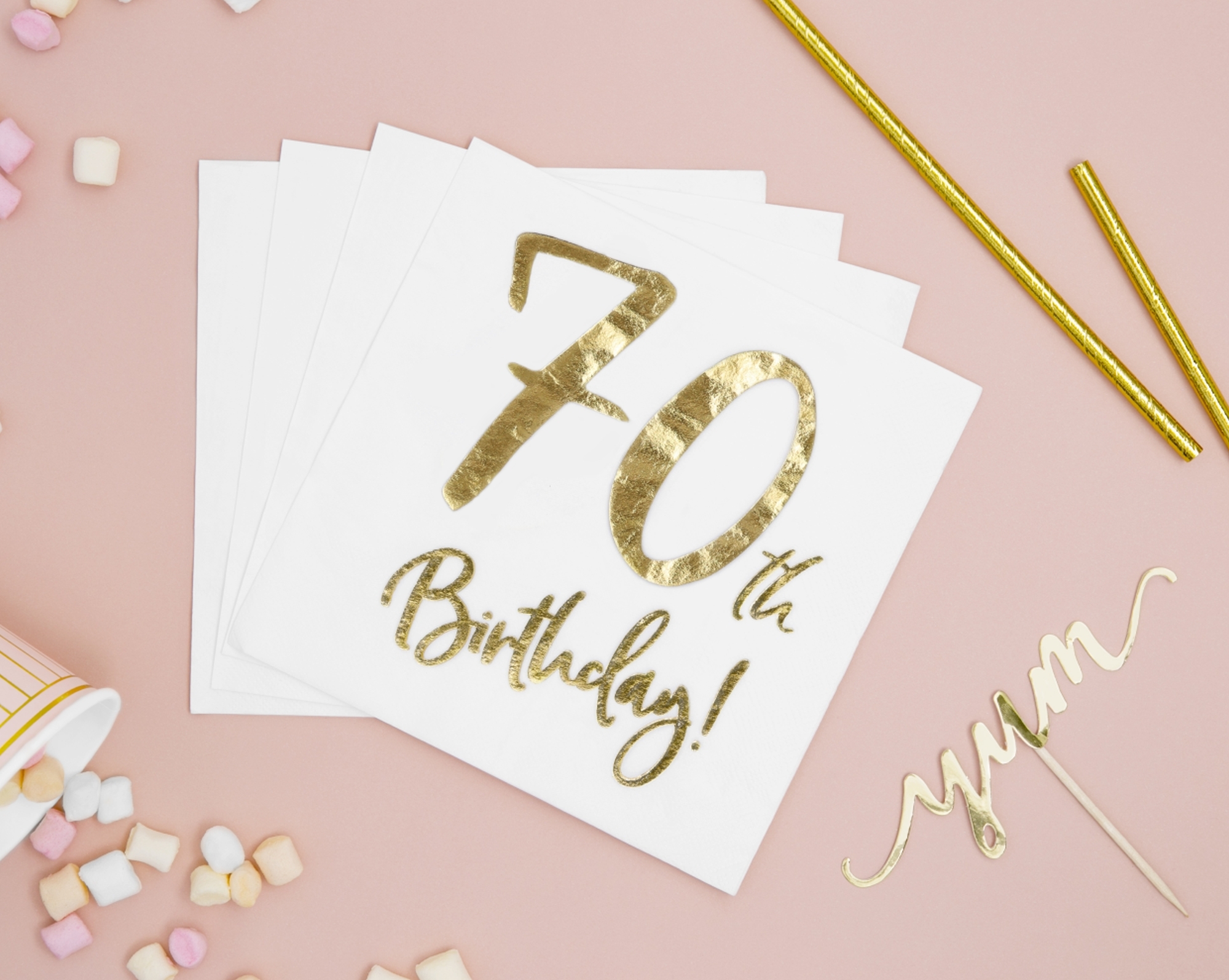20 Servietten - 70th Birthday - Weiß / Gold 20 Servietten - 70th Birthday - Weiß / Gold