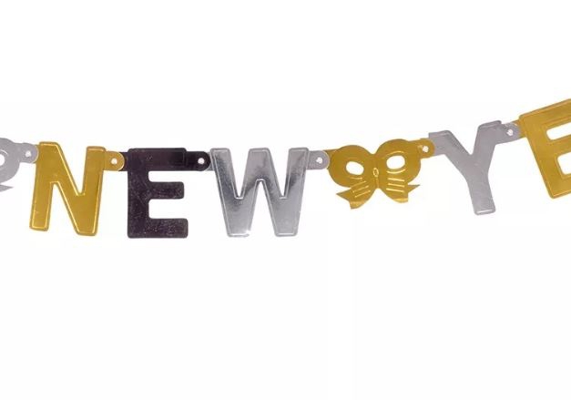 Girlande "Happy New Year" Silber/Gold/Schwarz