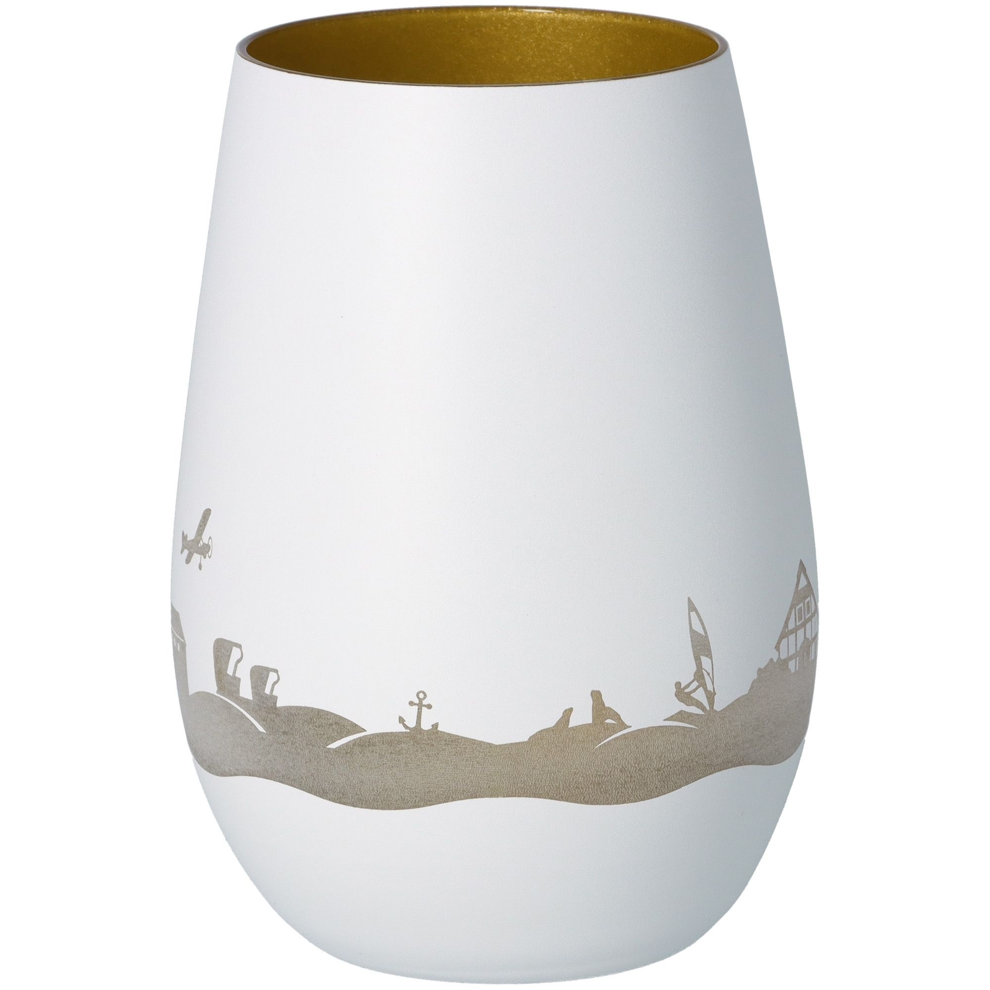 Windlicht Skyline Baltrum Weiß/Gold Töpferei, Krug, Vase, Porzellan, Lampe