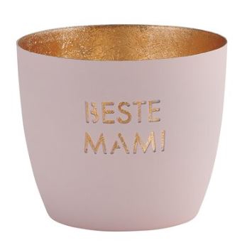 Madras Windlicht "Beste Mami", Pastellrosa/Gold - M Madras Windlicht "Beste Mami", Pastellrosa/Gold - M