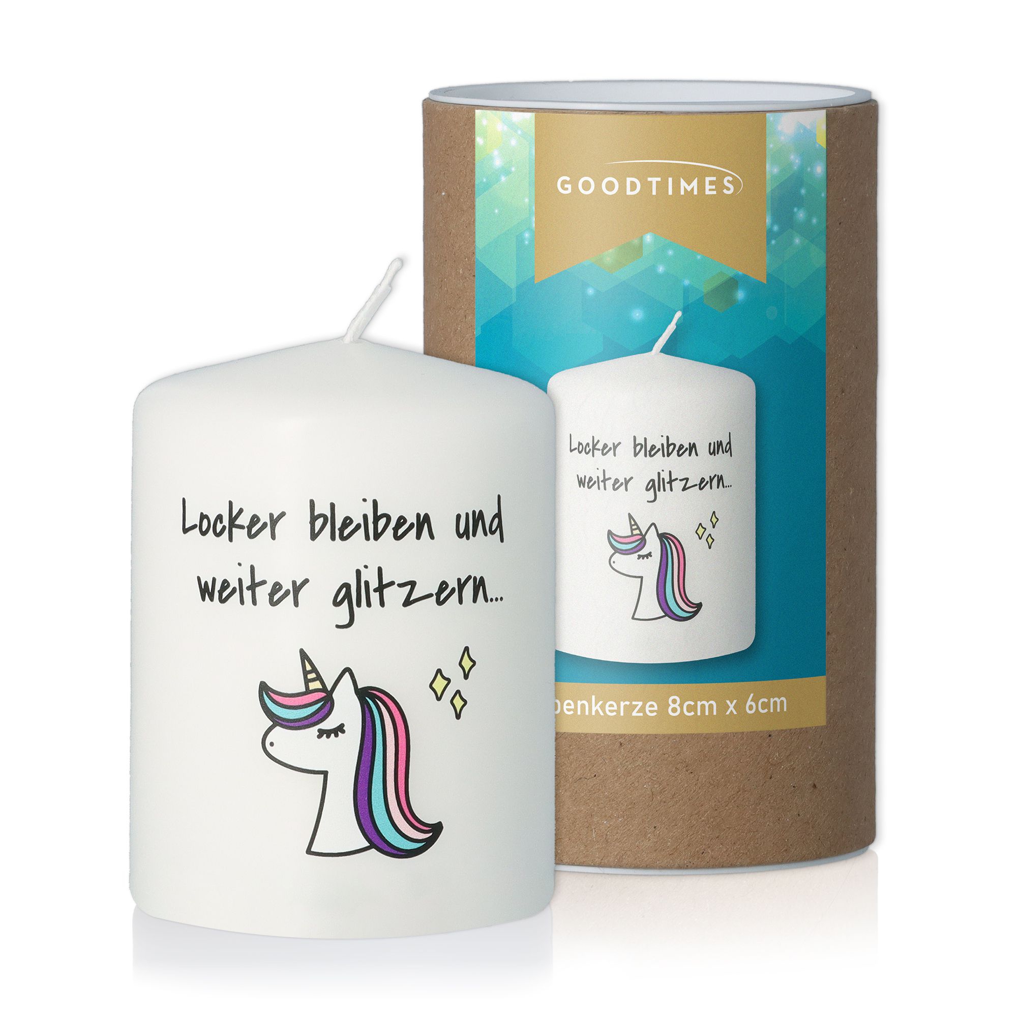 Kerze Weiß "Einhorn Glitzer"
