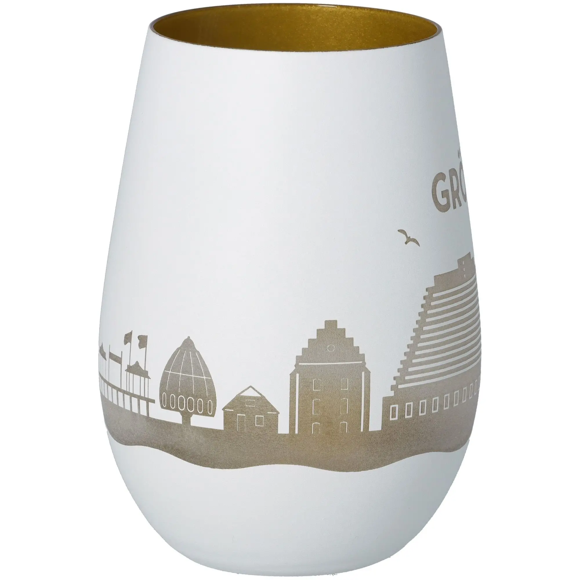 Windlicht Skyline Grömitz Weiß/Gold