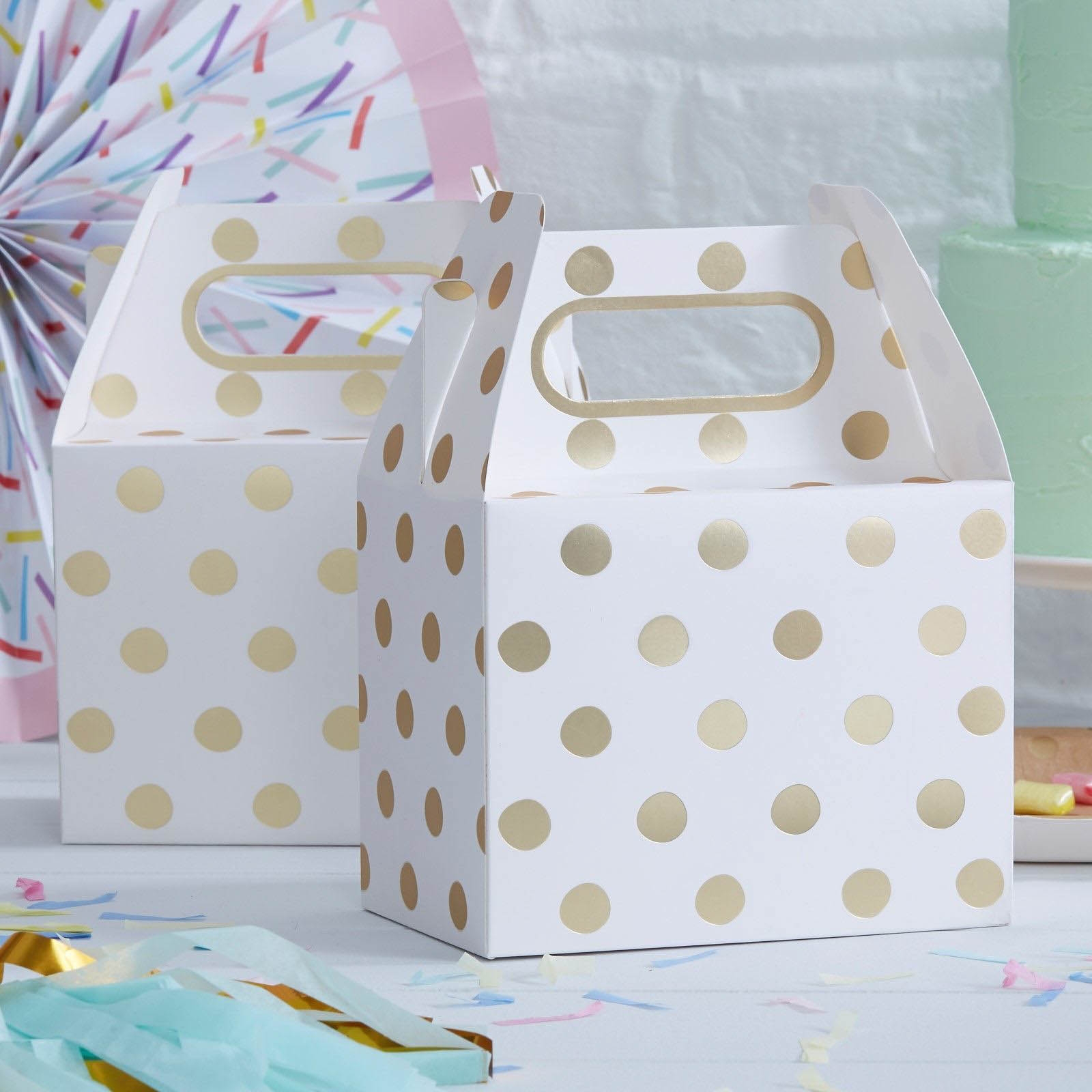 Pick and Mix - 5 Party Boxen Polka Dots Gold Pick and Mix - 5 Party Boxen Polka Dots Gold