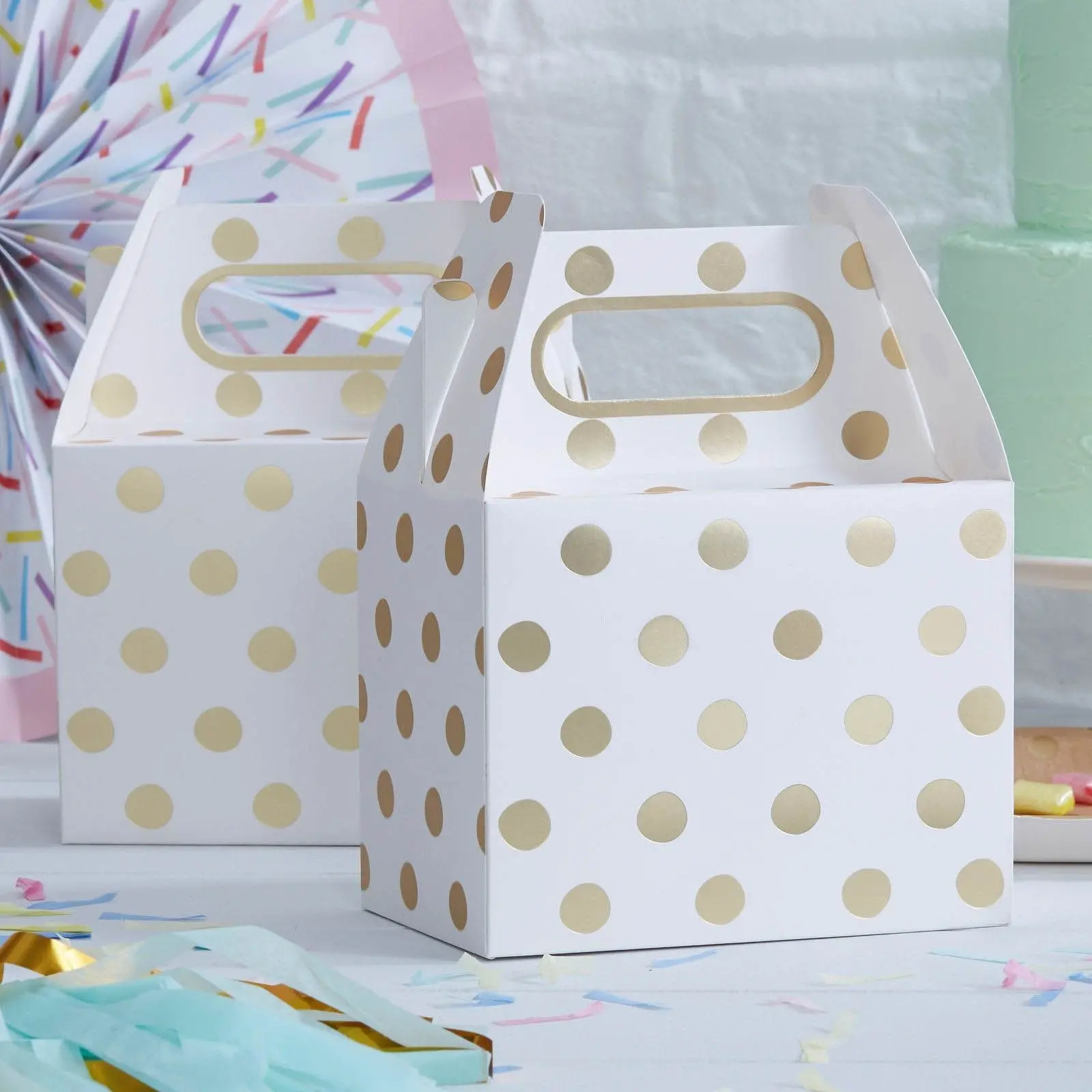 Pick and Mix - 5 Party Boxen Polka Dots Gold
