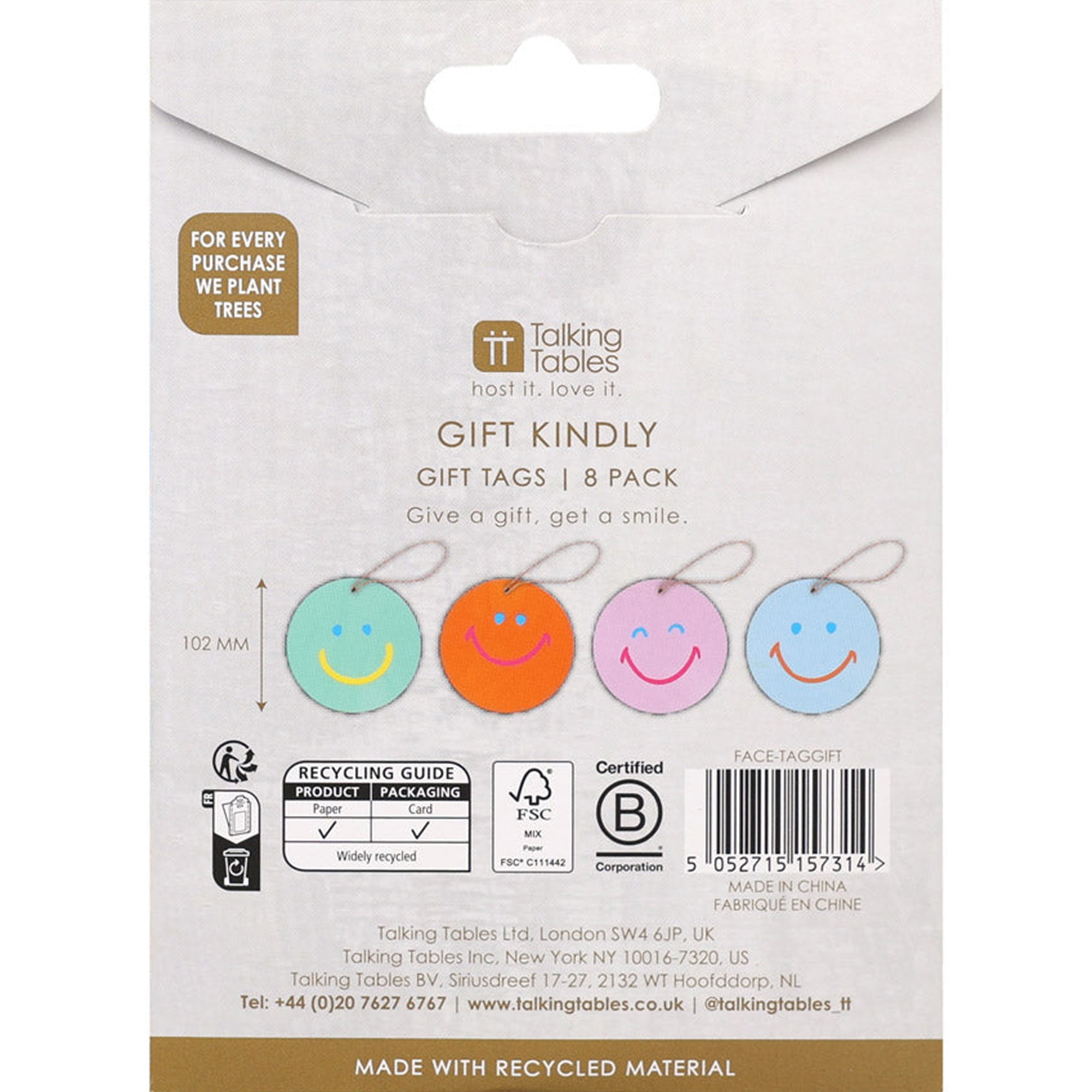 Geschenkanhängerkarten "Happy Face" 8 Stück , Pastell
