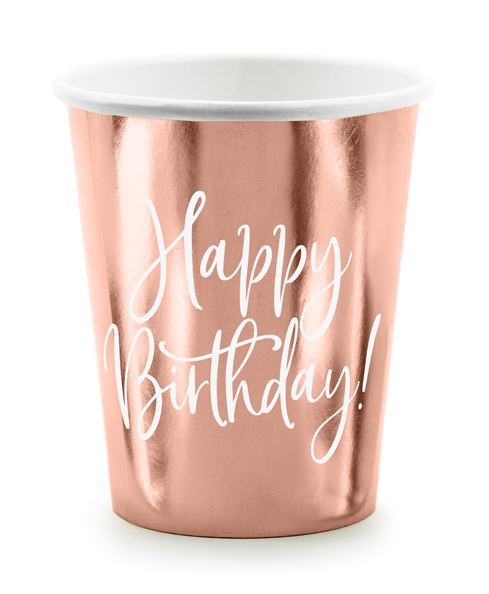 6 Pappbecher "Happy Birthday" Roségold 6 Pappbecher "Happy Birthday" Roségold